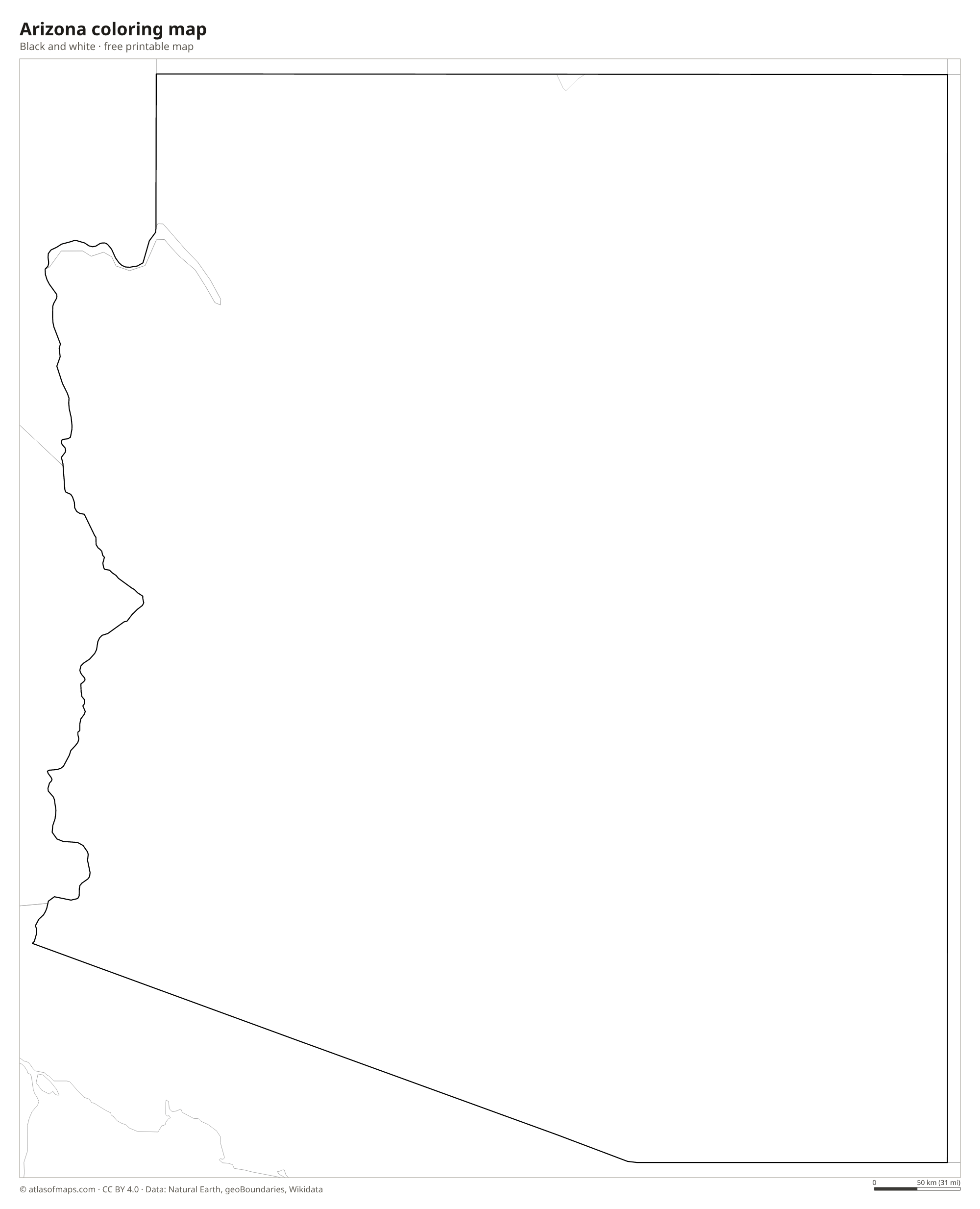 Black-and-white coloring map of Arizona