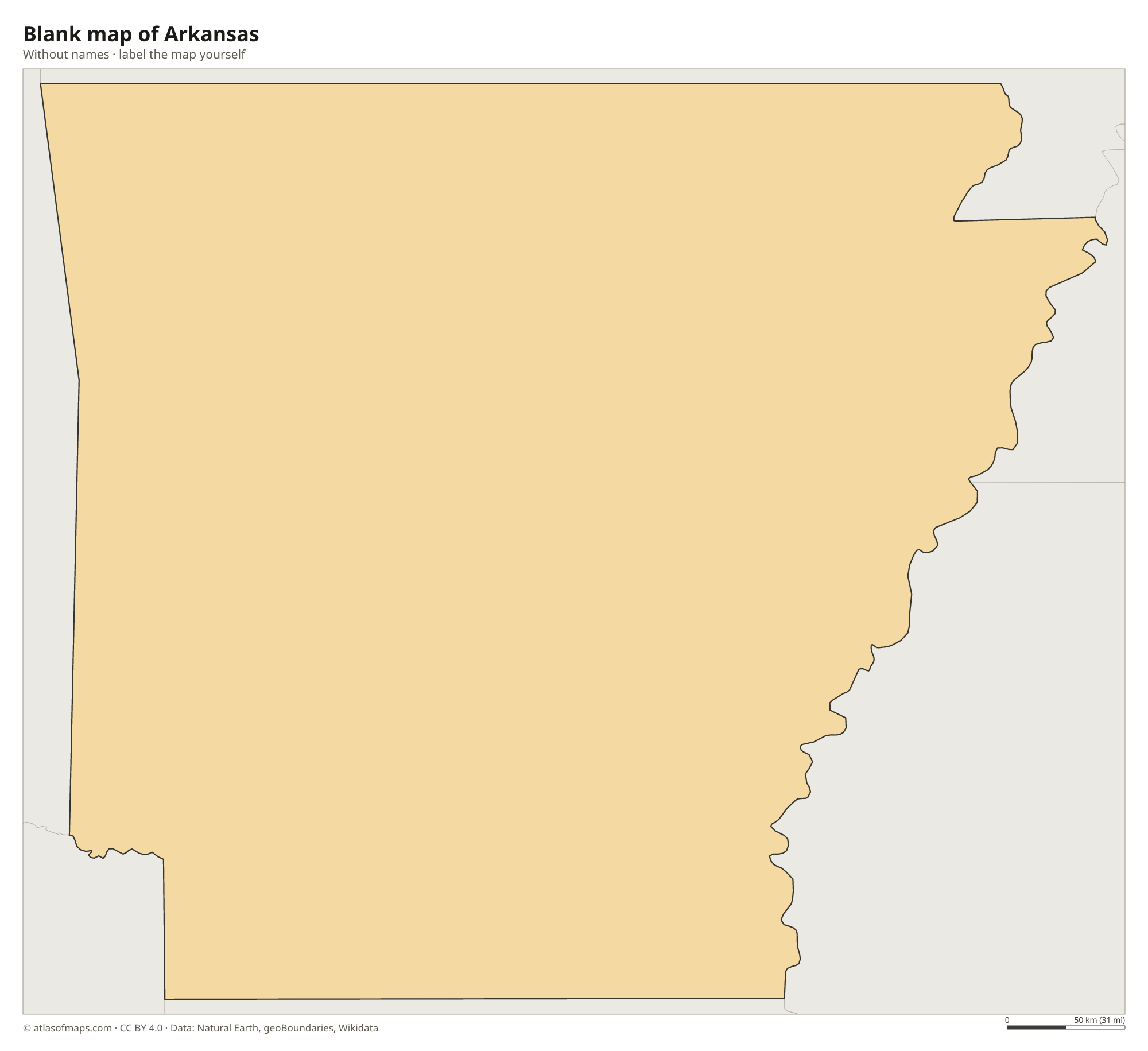 Blank map of Arkansas without names