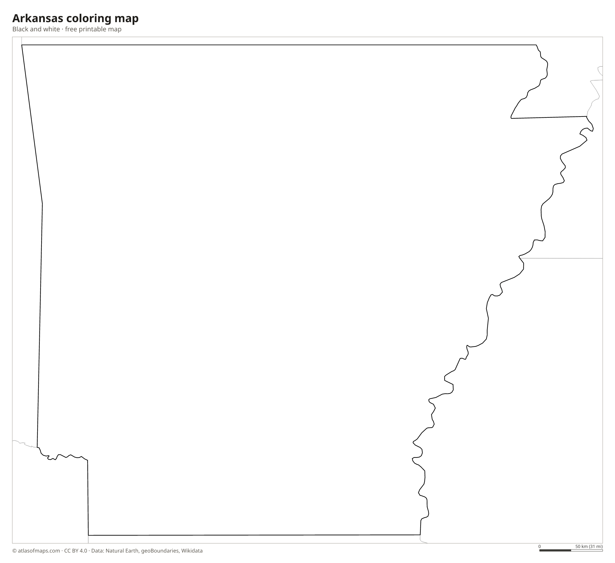 Black-and-white coloring map of Arkansas