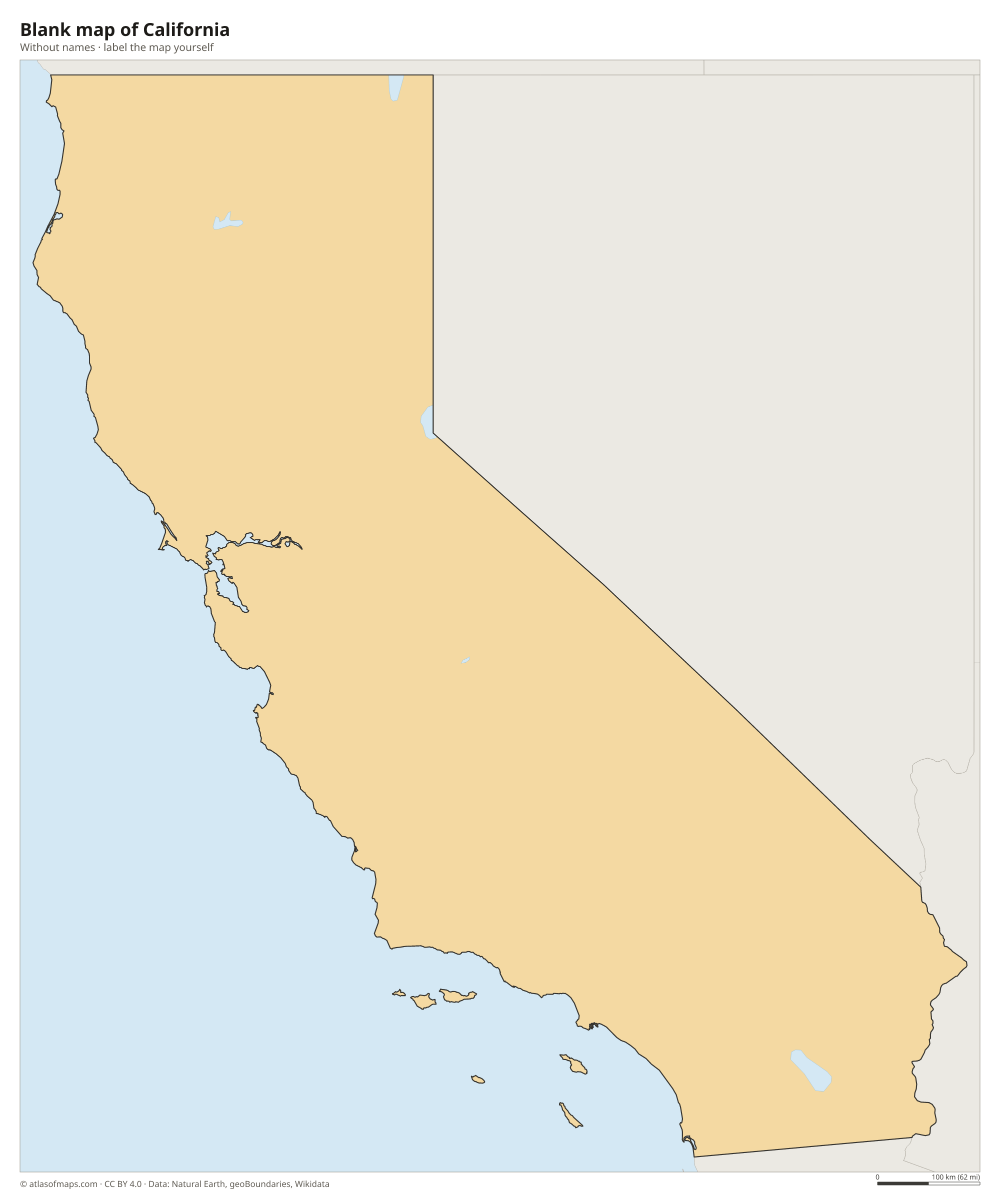Blank map of California without names