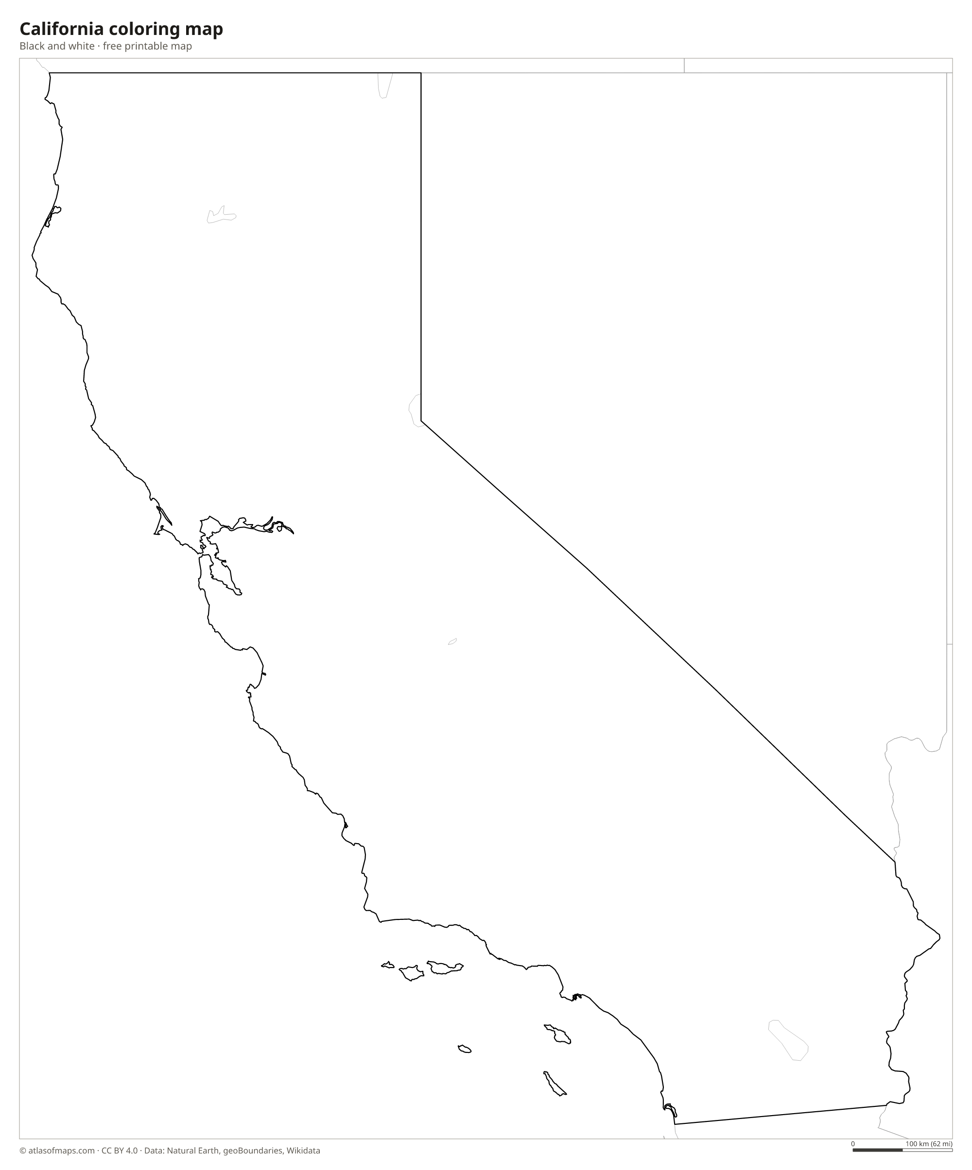 Black-and-white coloring map of California