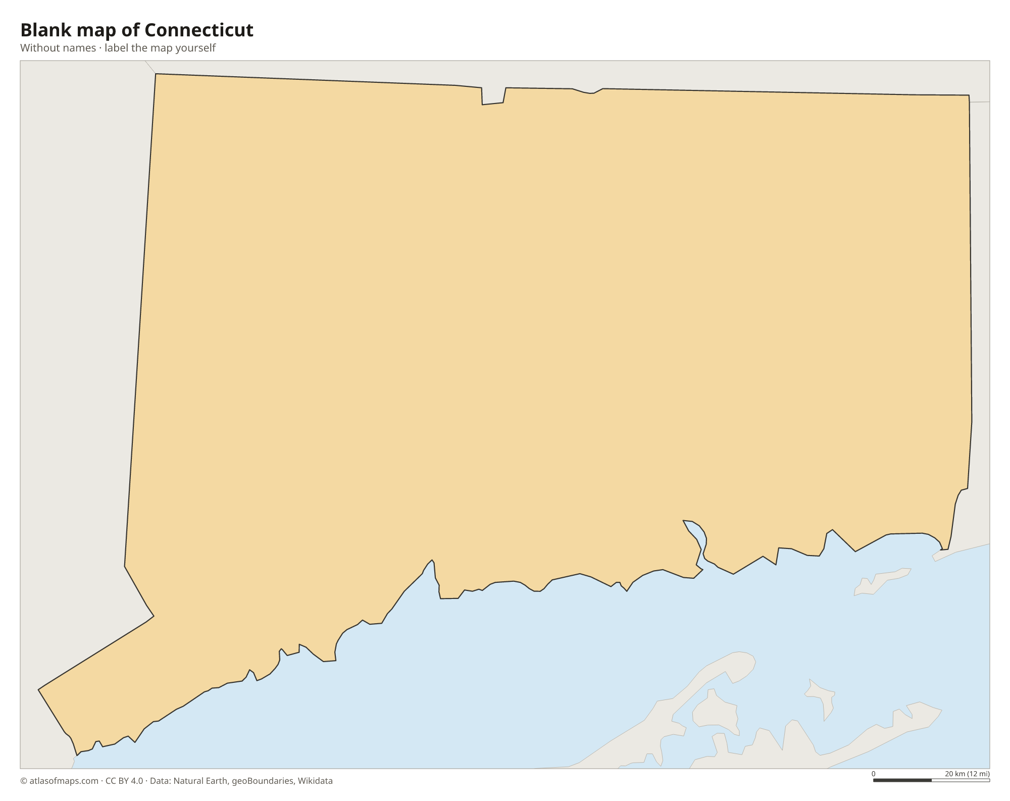 Blank map of Connecticut without names