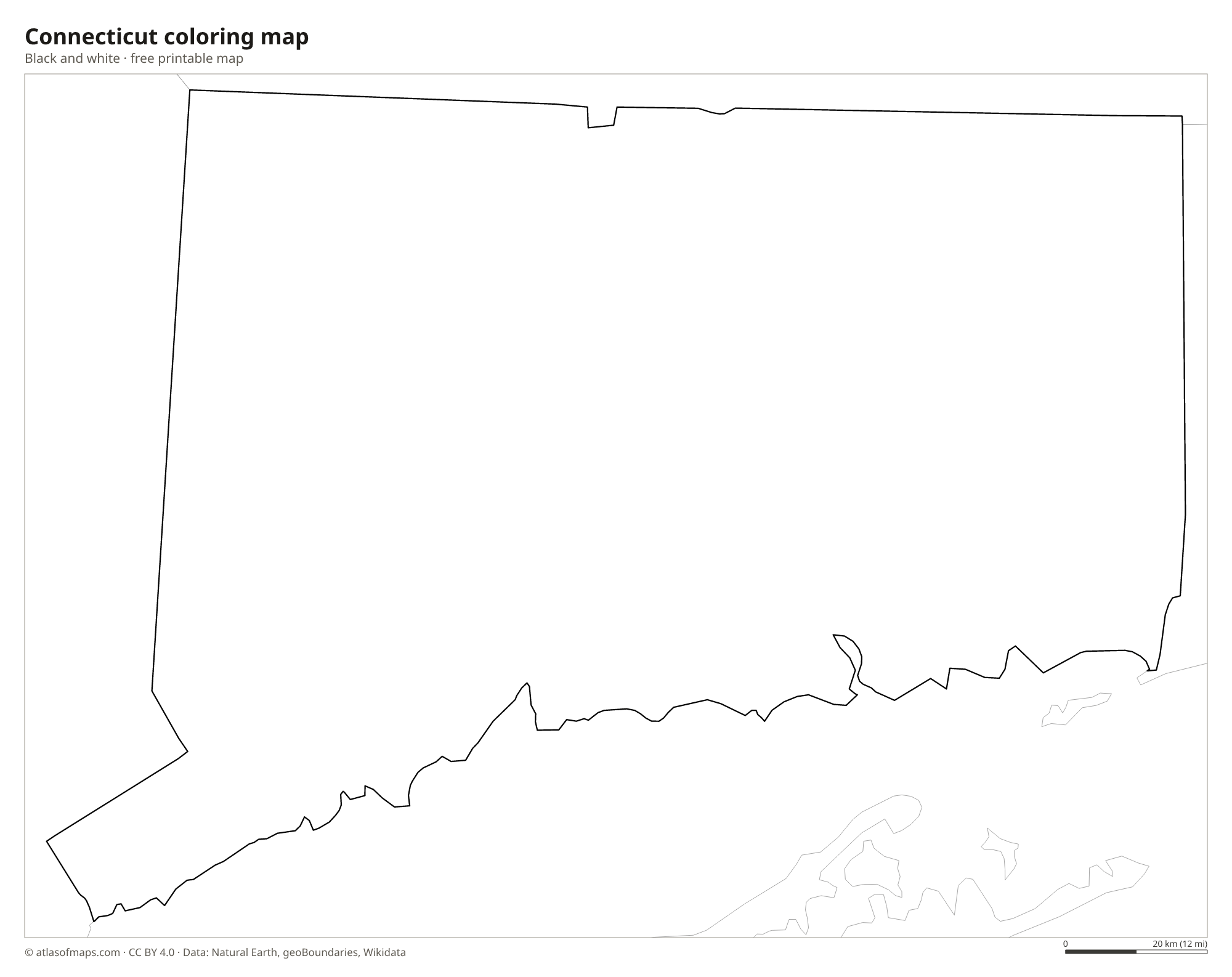 Black-and-white coloring map of Connecticut