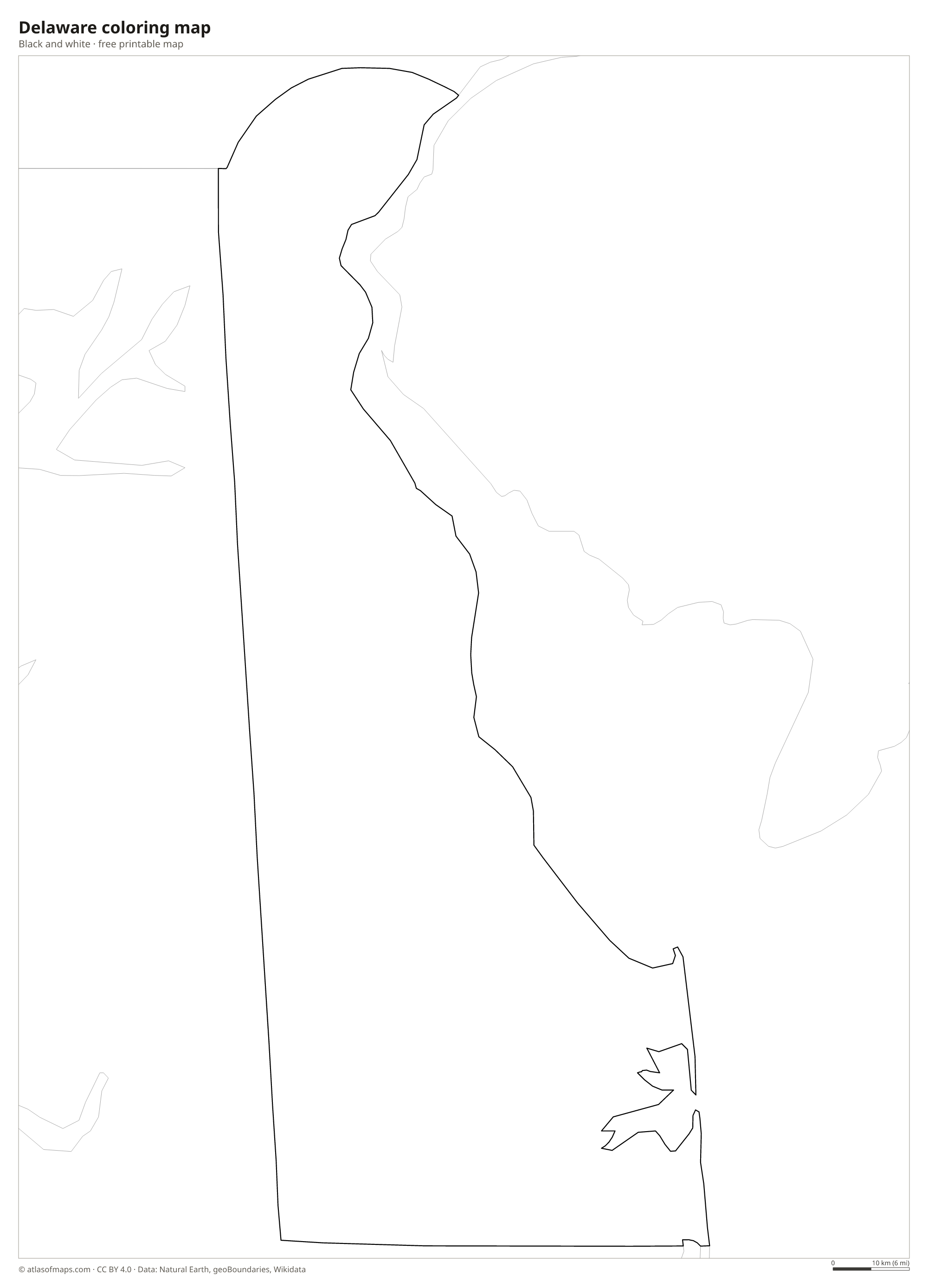 Black-and-white coloring map of Delaware