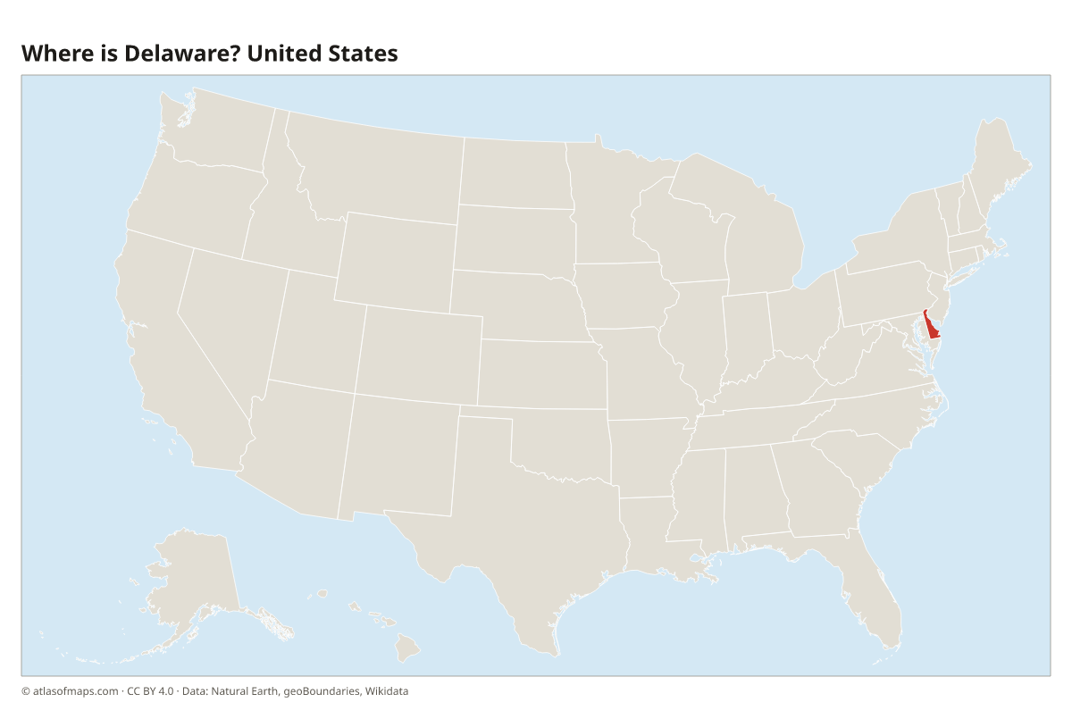 Location of Delaware in the United States