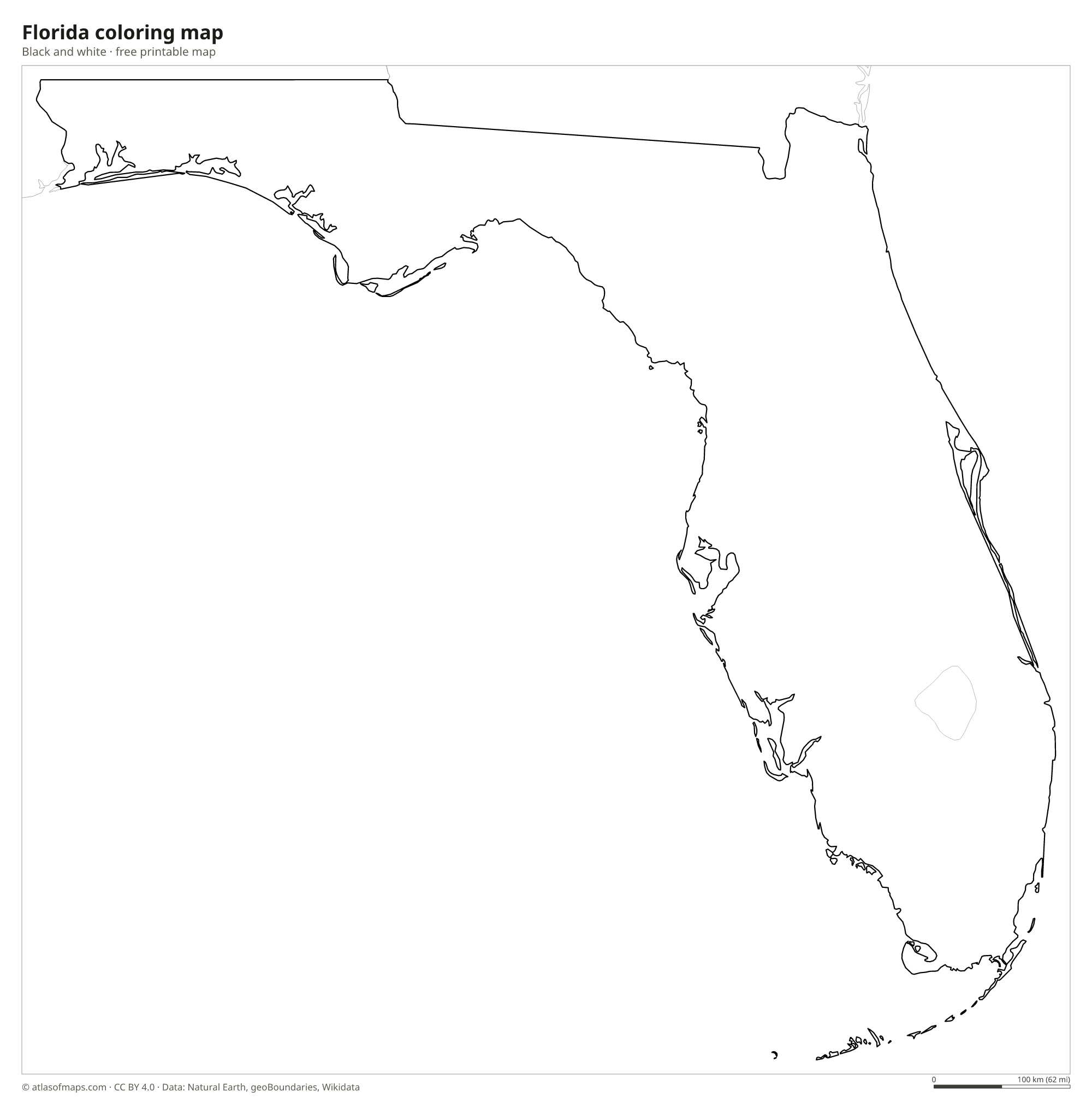 Black-and-white coloring map of Florida