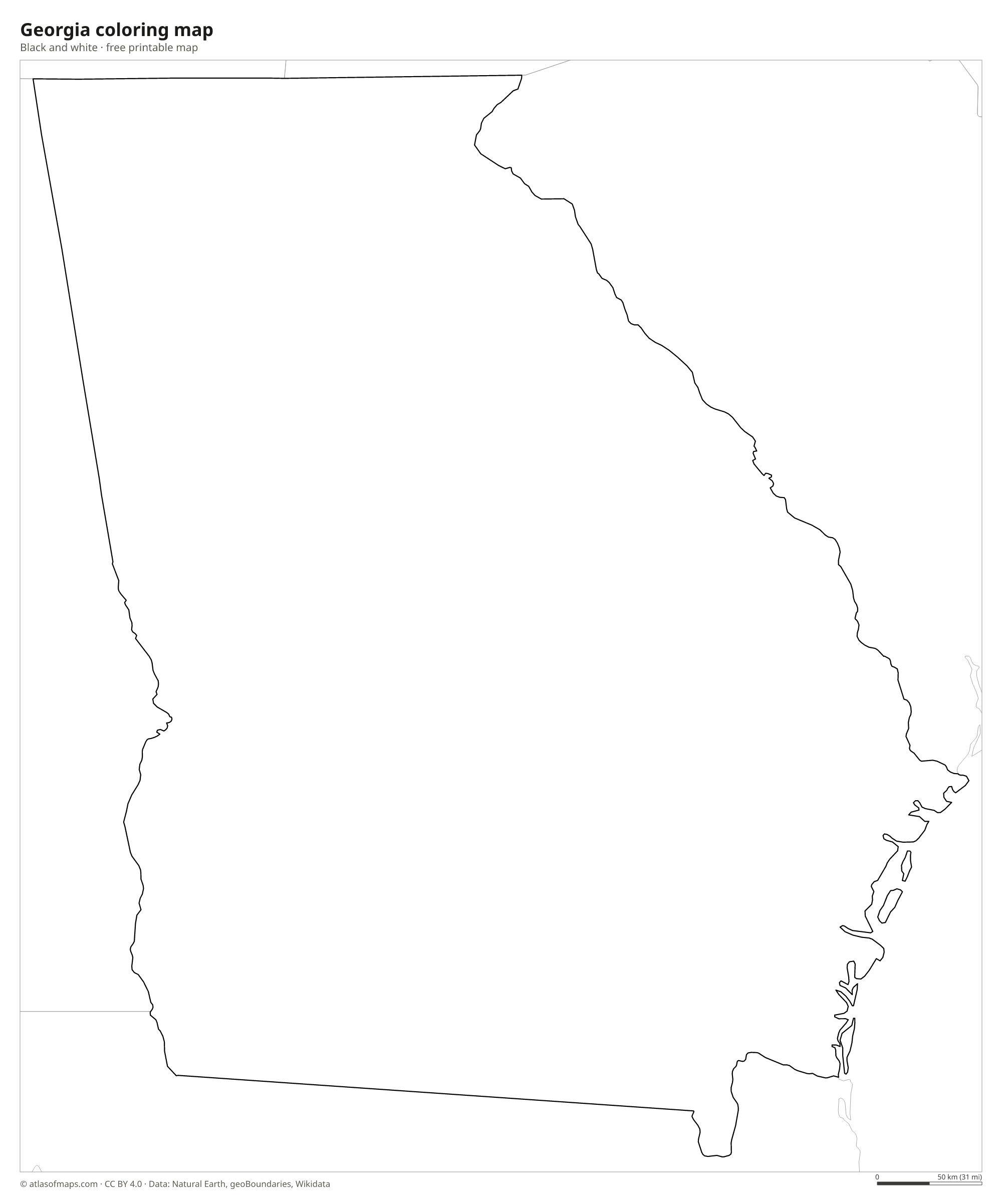 Black-and-white coloring map of Georgia