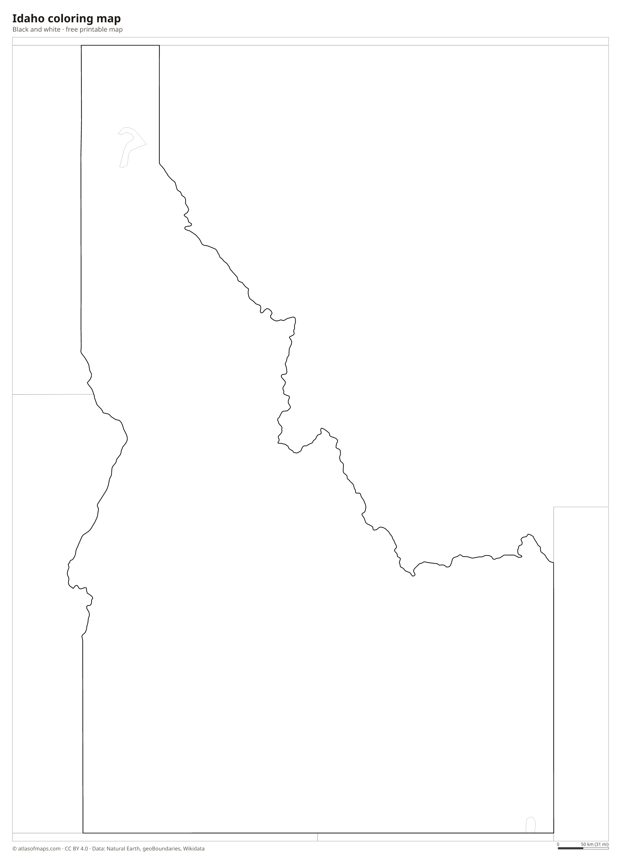 Black-and-white coloring map of Idaho