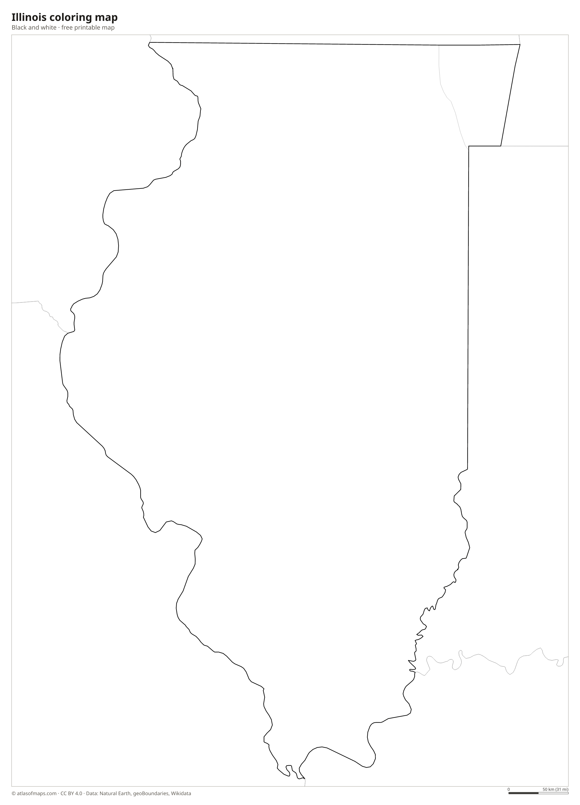 Black-and-white coloring map of Illinois