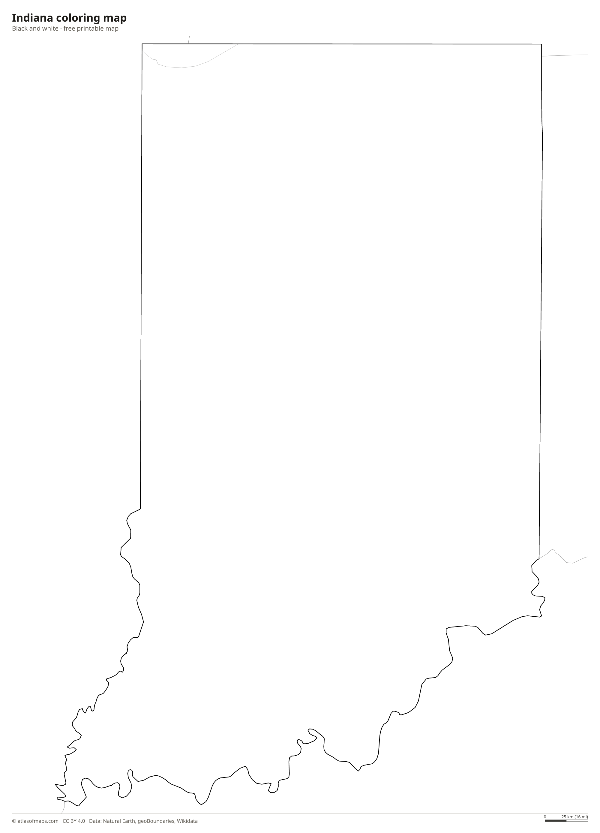 Black-and-white coloring map of Indiana