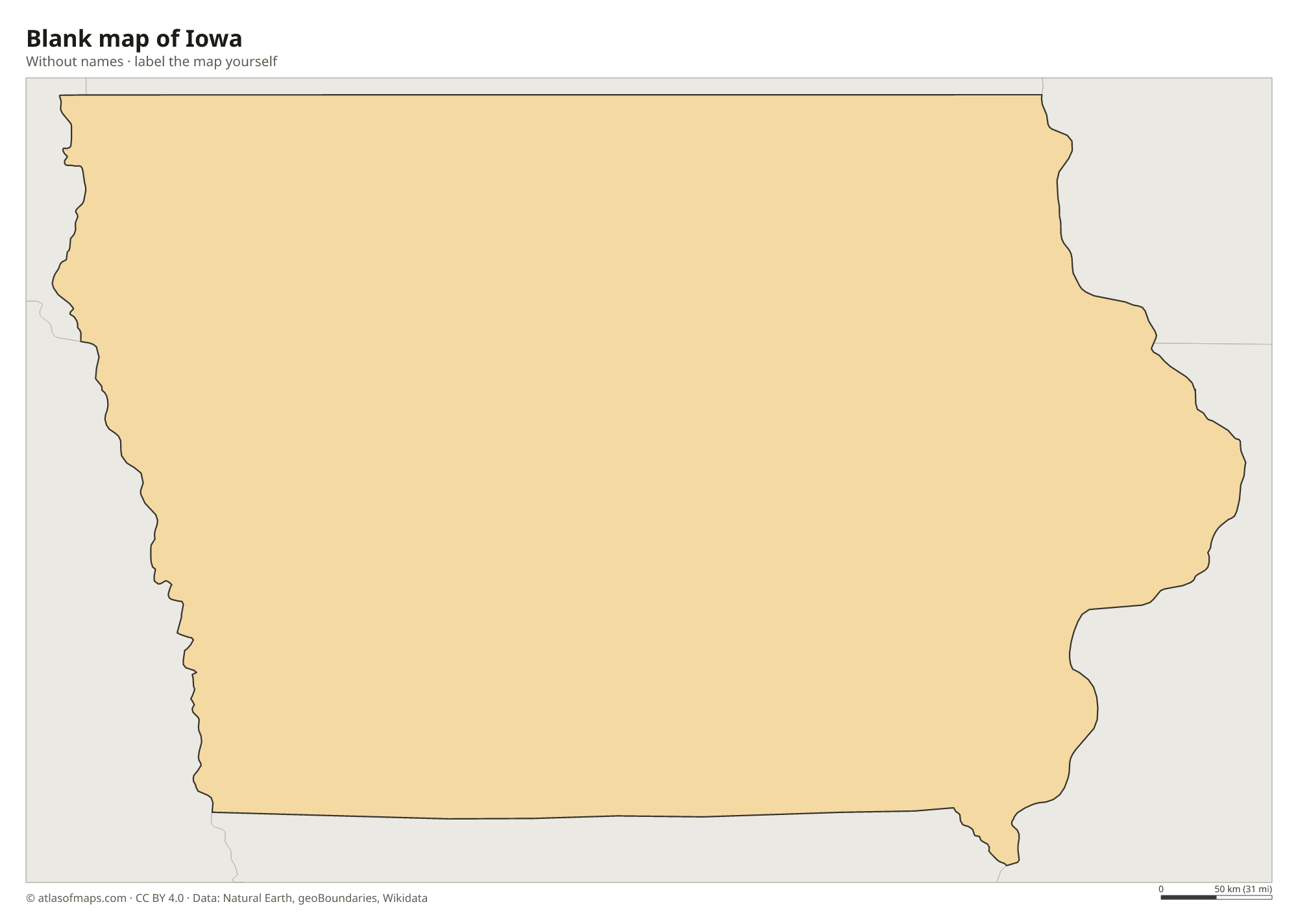Blank map of Iowa without names