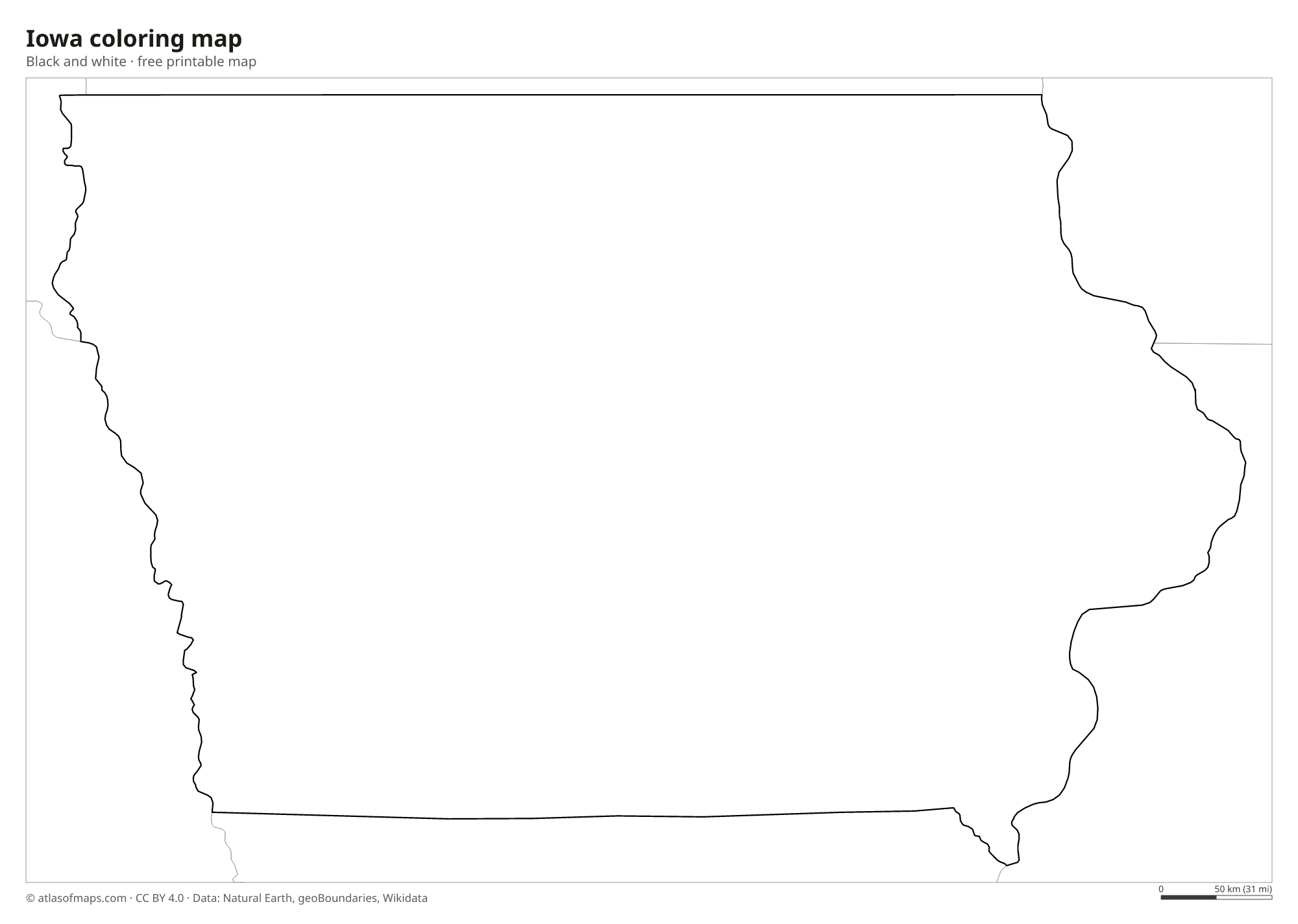 Black-and-white coloring map of Iowa