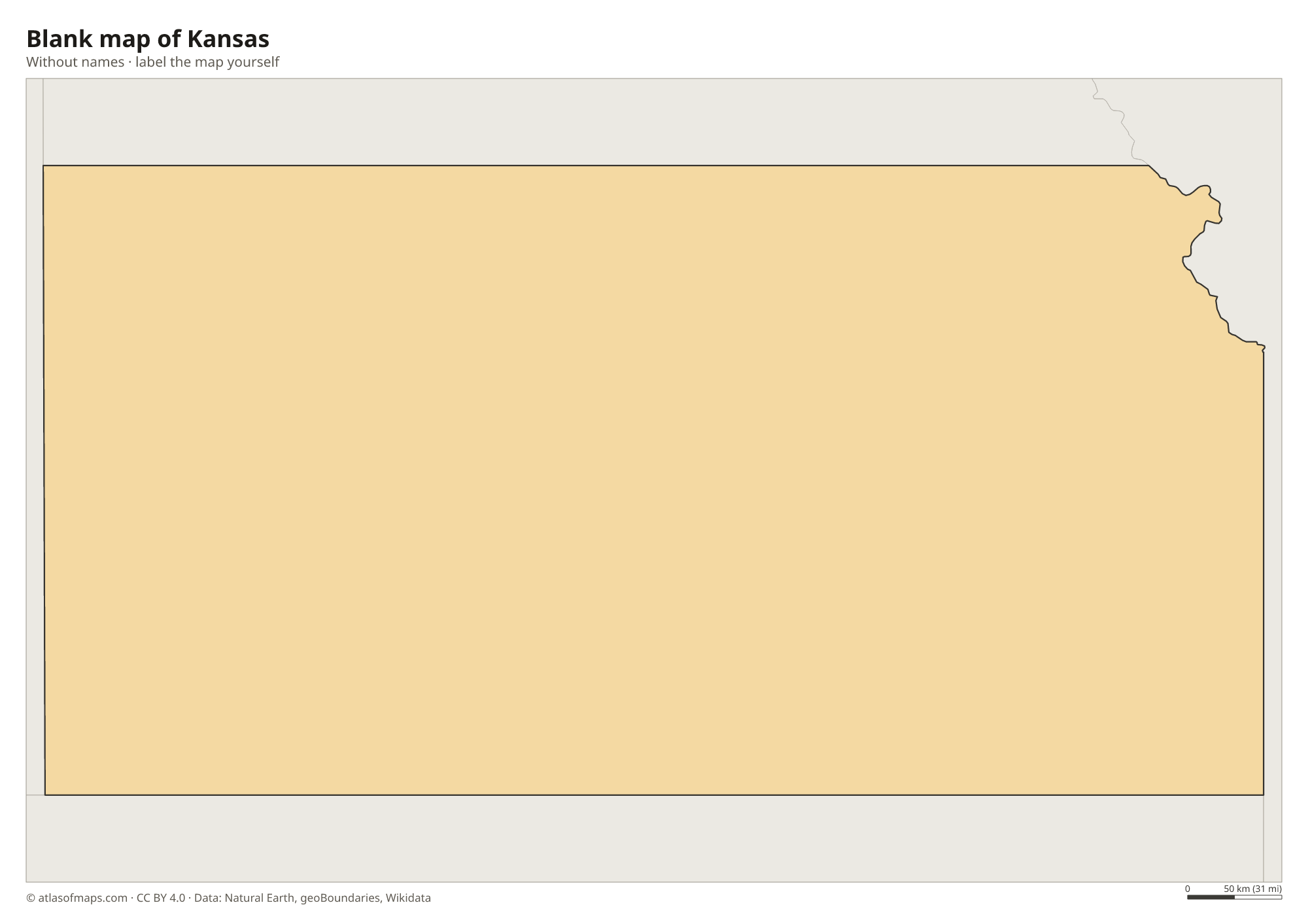 Blank map of Kansas without names