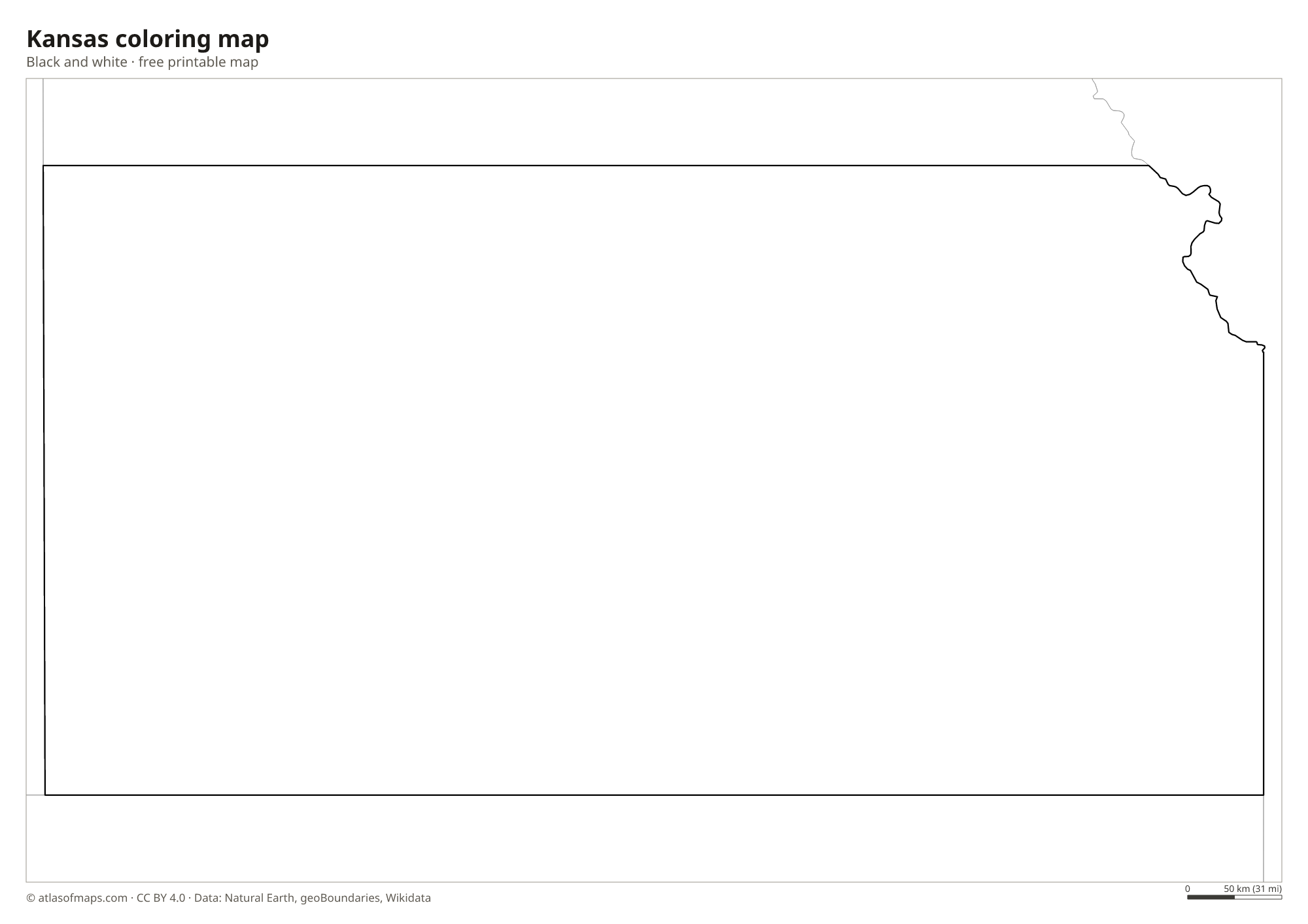 Black-and-white coloring map of Kansas