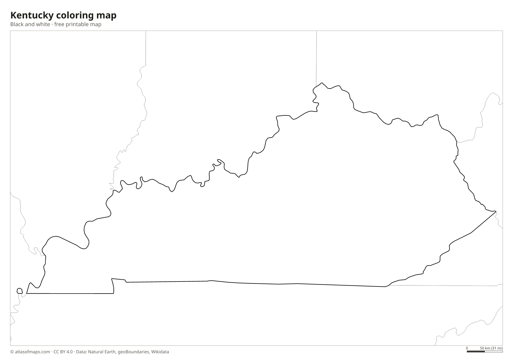 Black-and-white coloring map of Kentucky