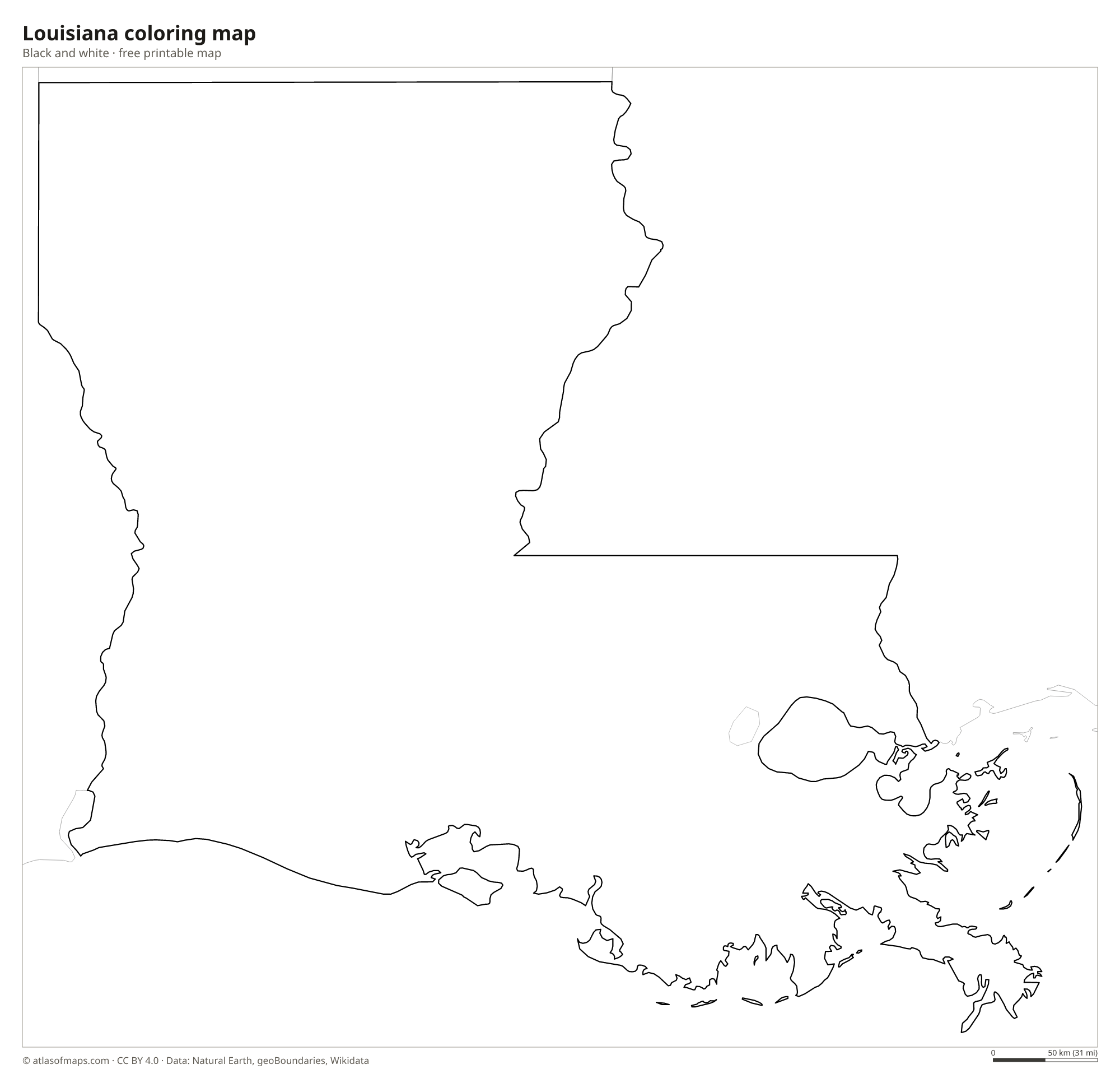 Black-and-white coloring map of Louisiana