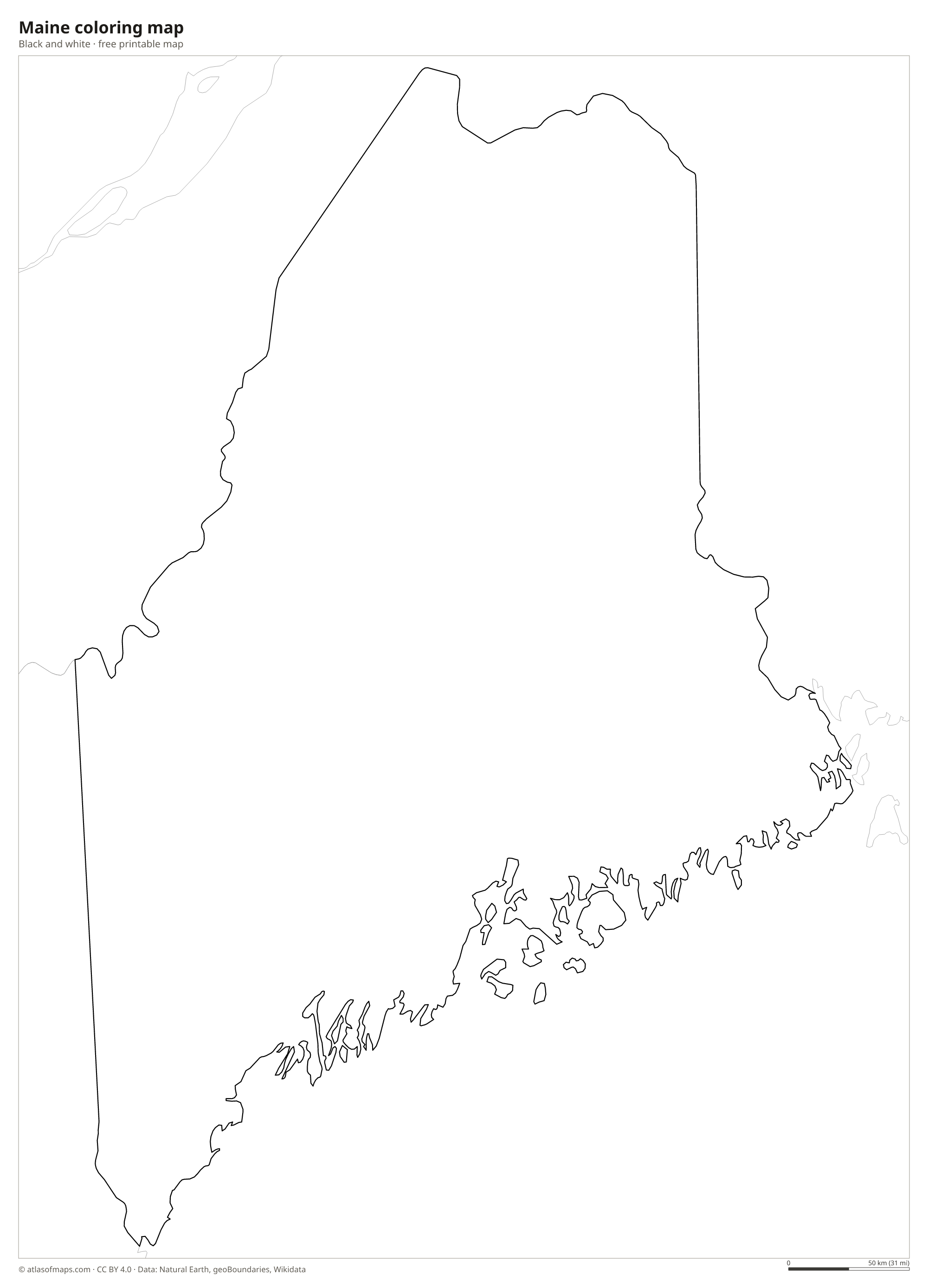 Black-and-white coloring map of Maine