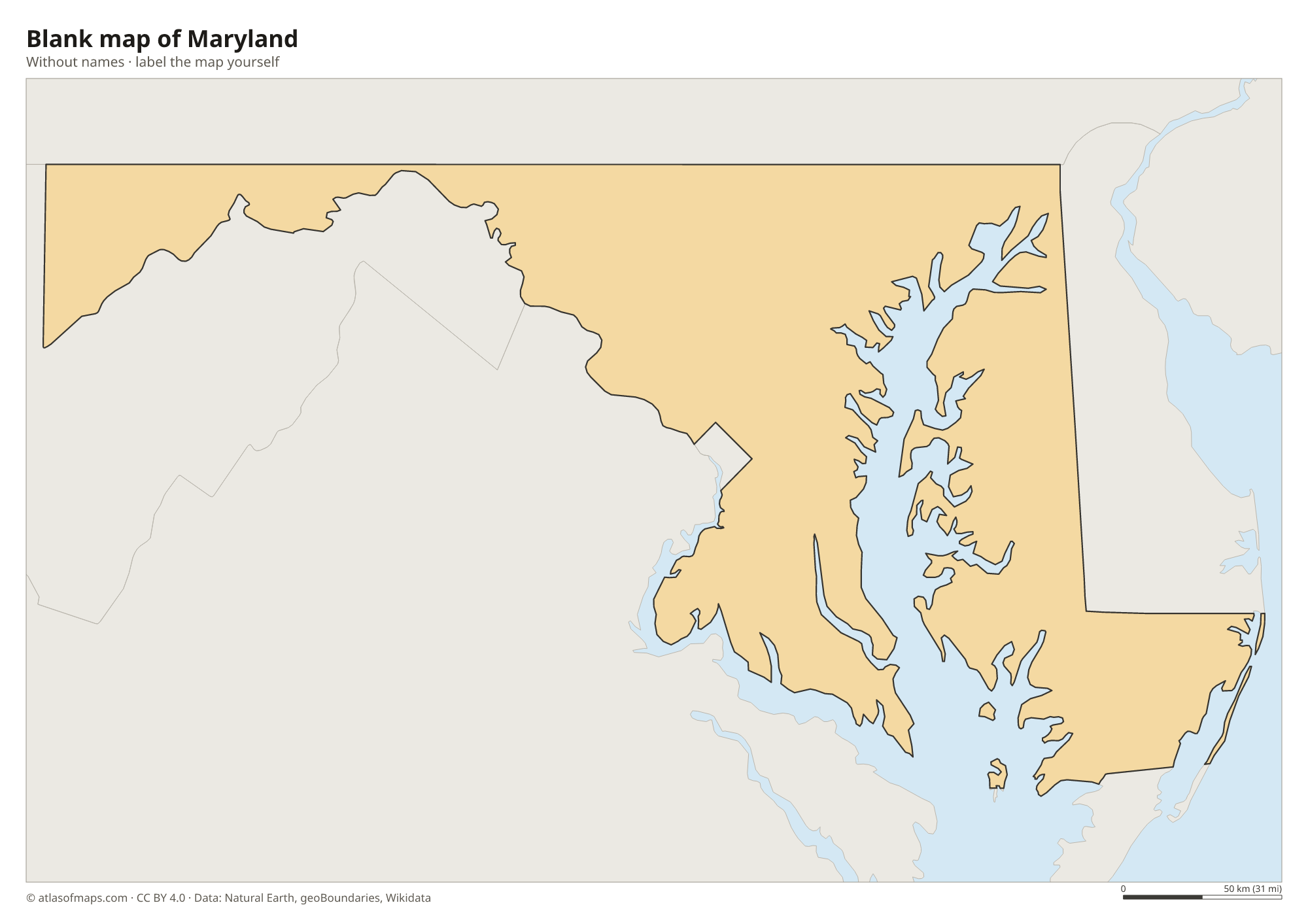 Blank map of Maryland without names