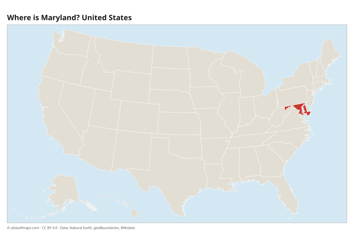Location of Maryland in the United States