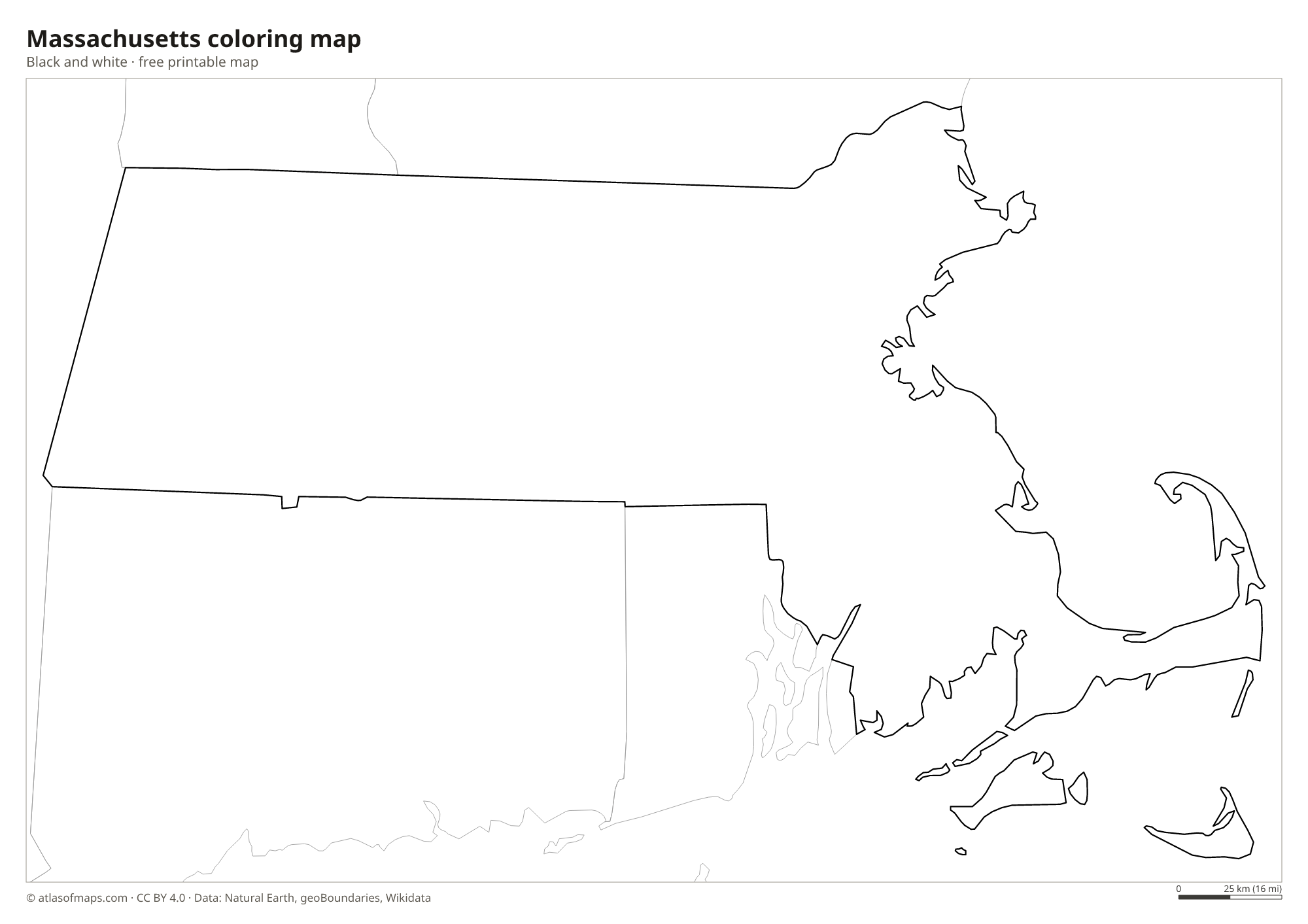 Black-and-white coloring map of Massachusetts