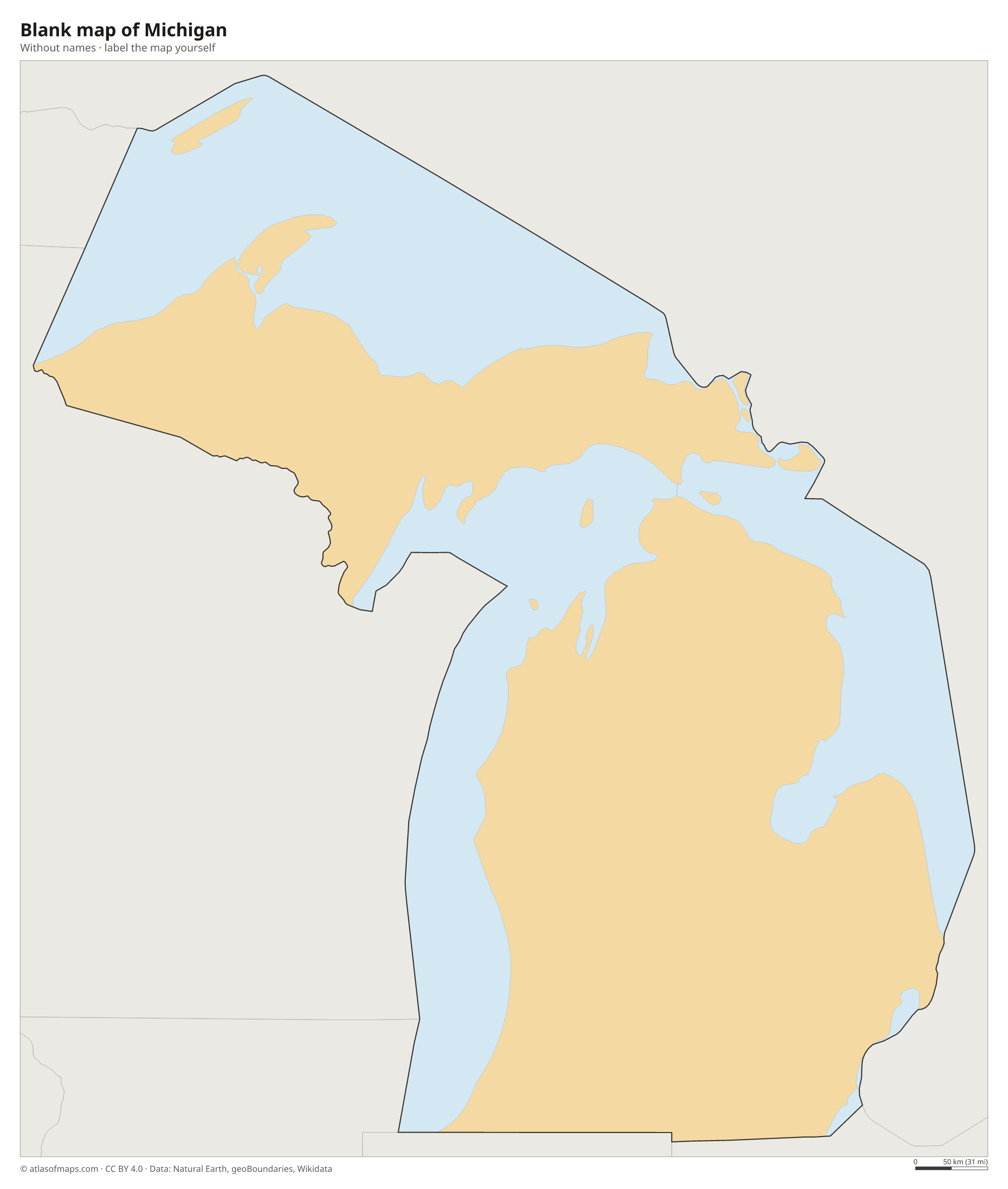 Blank map of Michigan without names