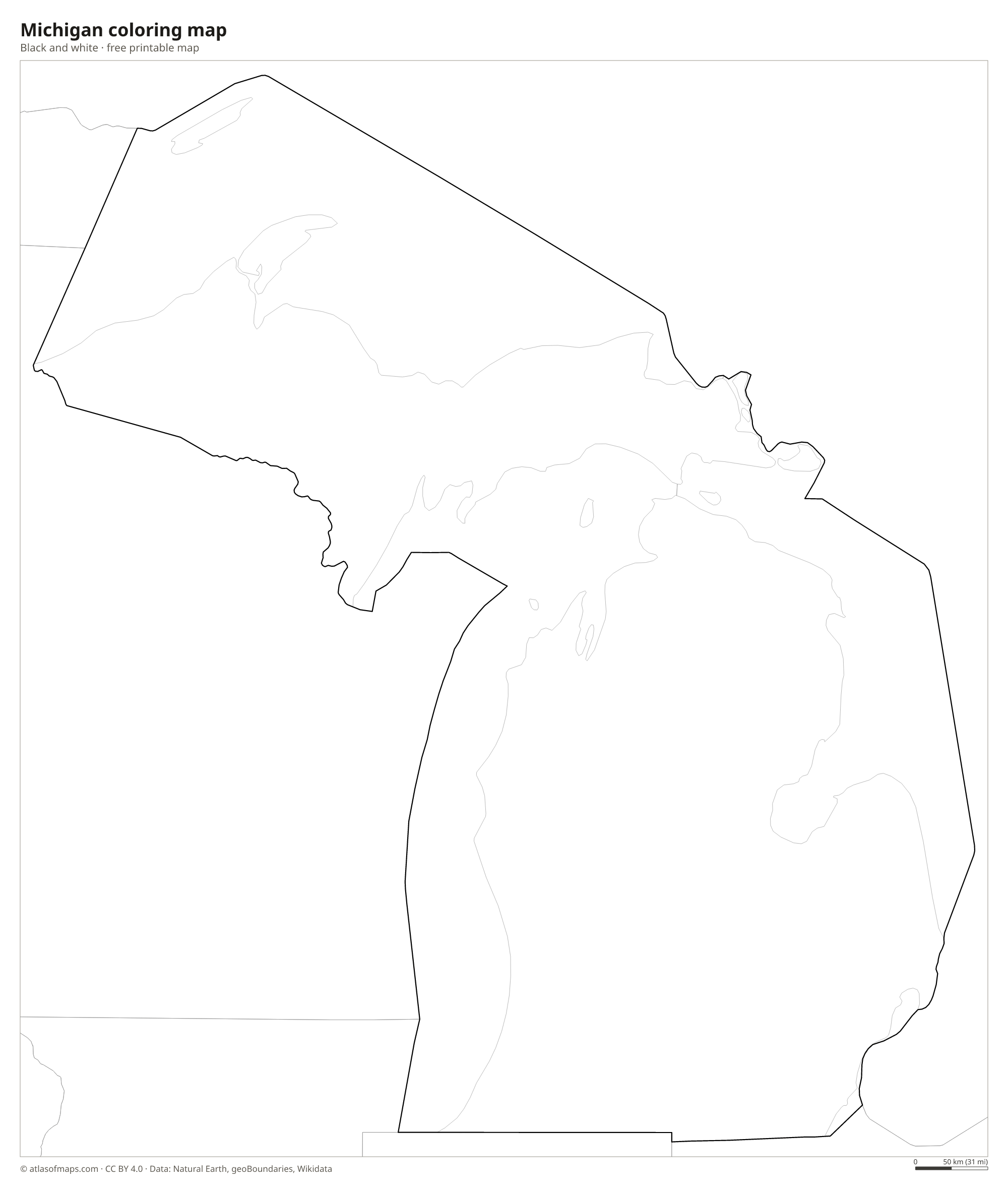 Black-and-white coloring map of Michigan