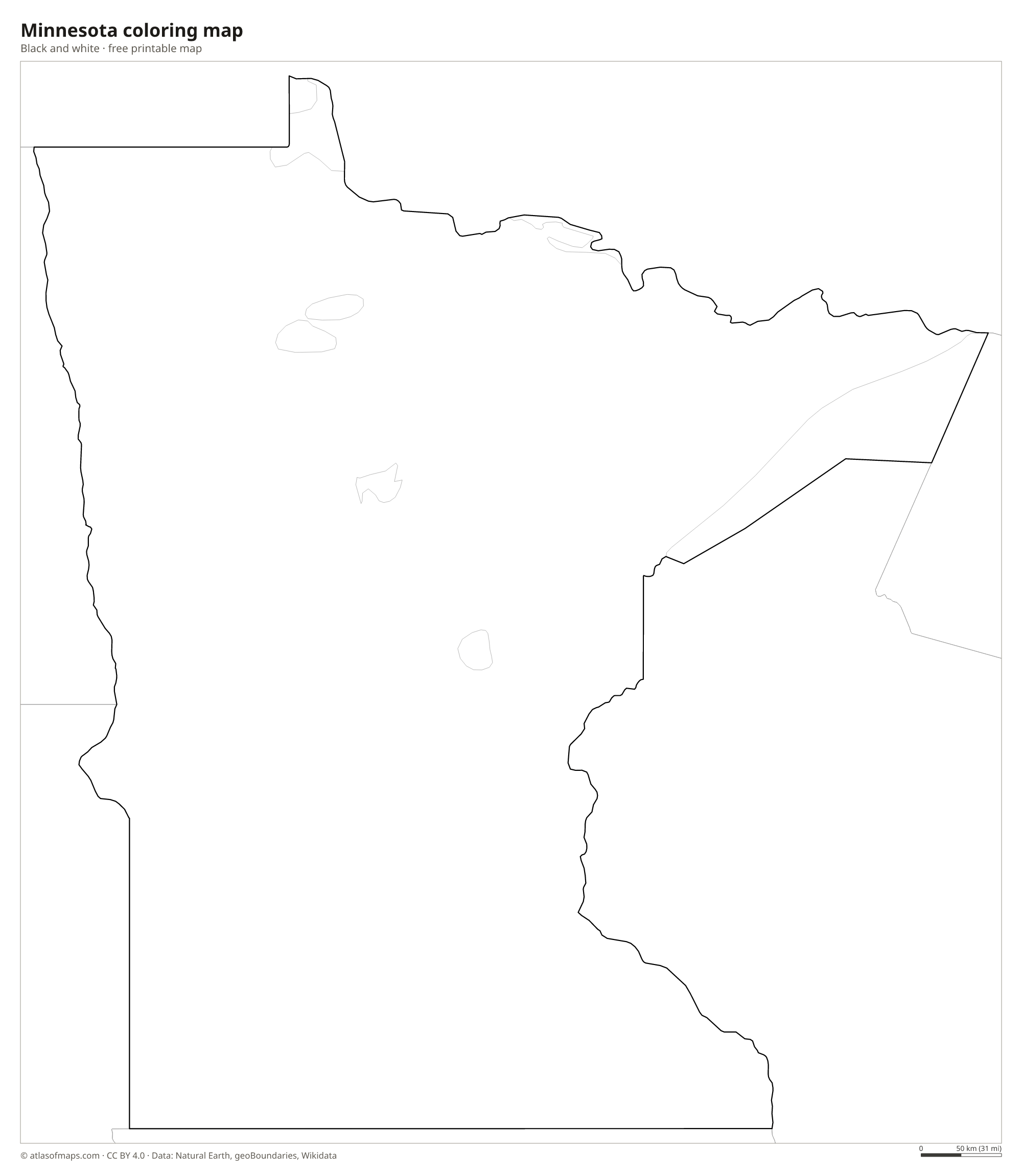 Black-and-white coloring map of Minnesota