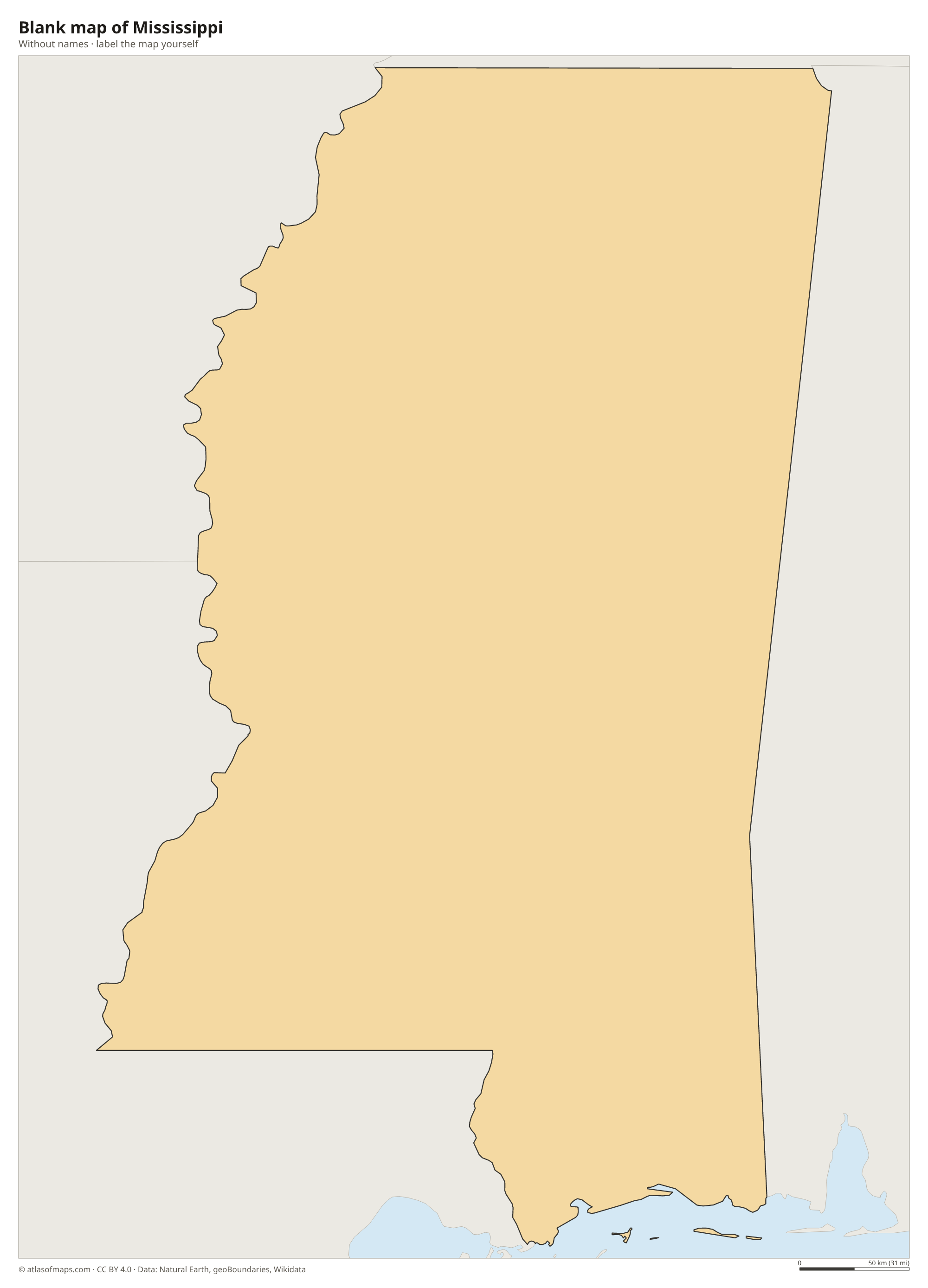 Blank map of Mississippi without names