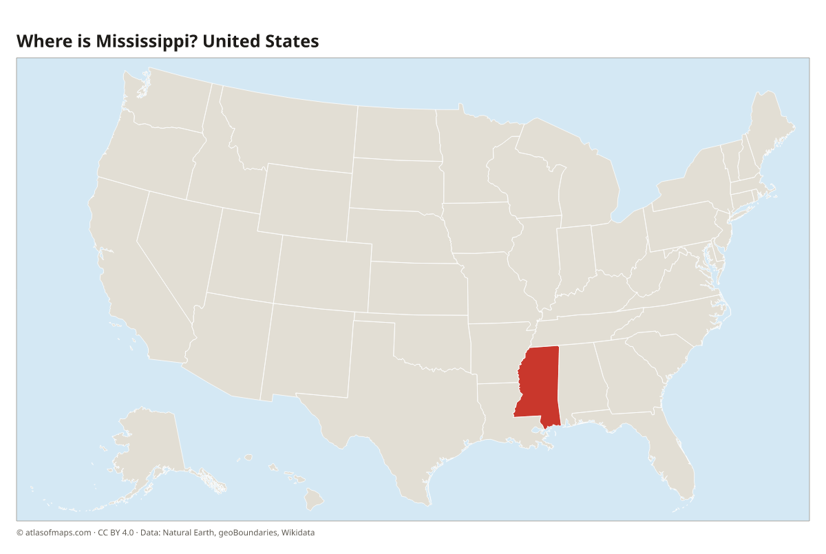 Location of Mississippi in the United States