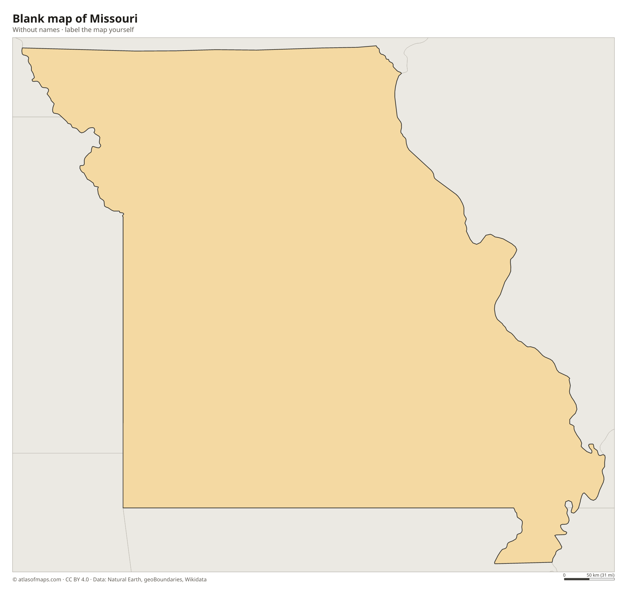 Blank map of Missouri without names