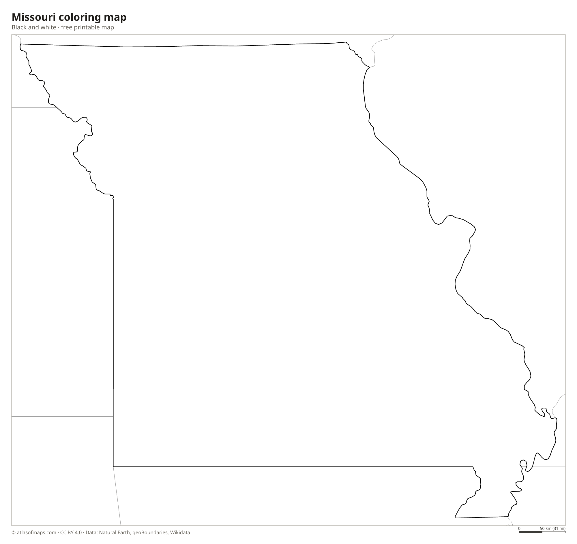 Black-and-white coloring map of Missouri