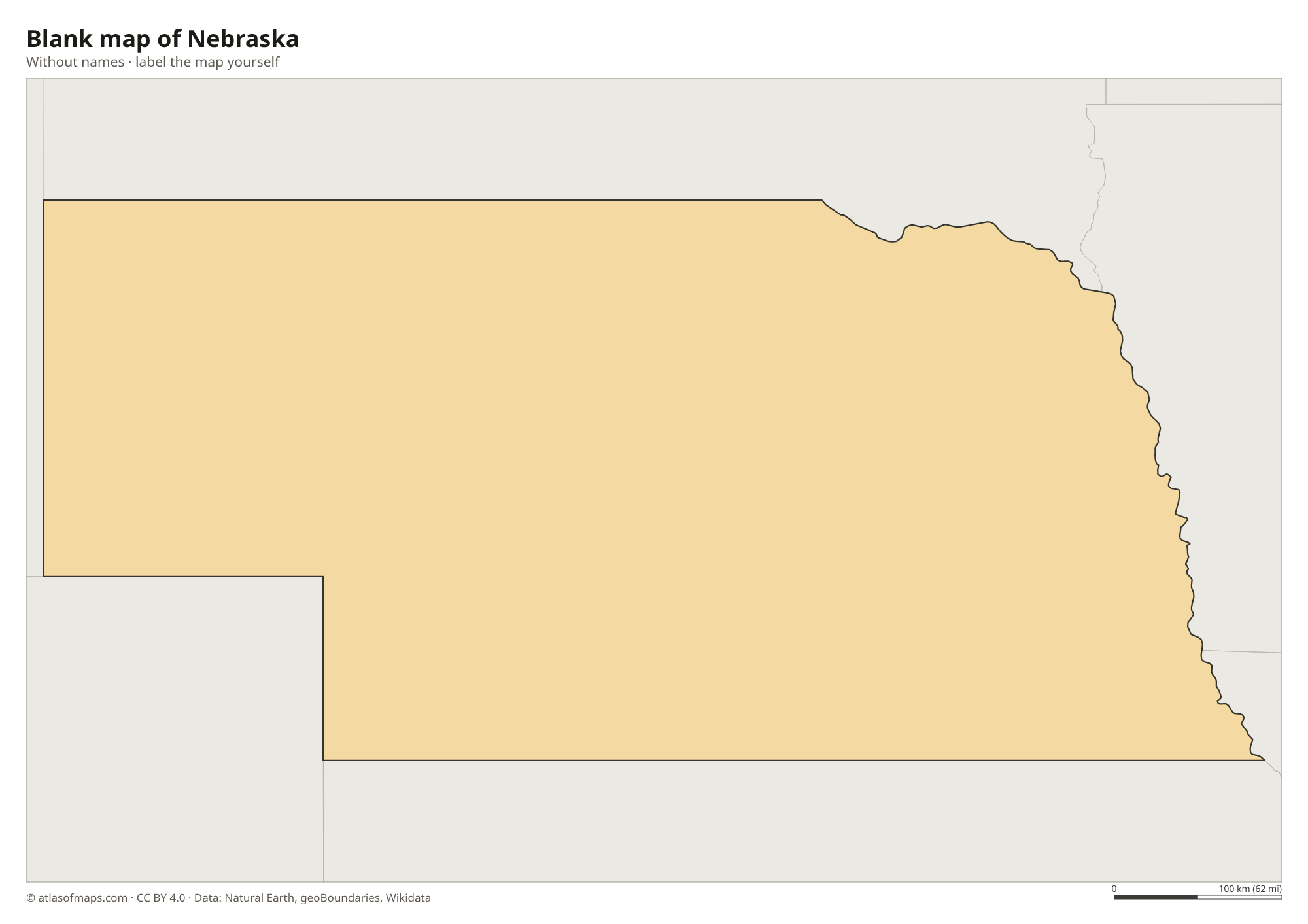 Blank map of Nebraska without names