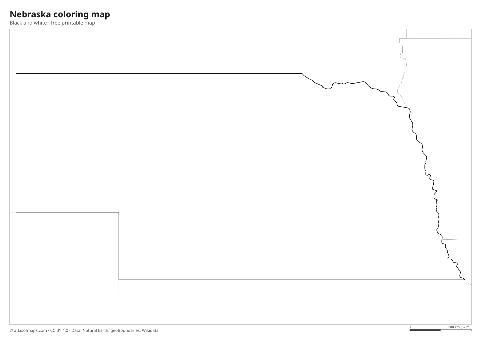 Black-and-white coloring map of Nebraska