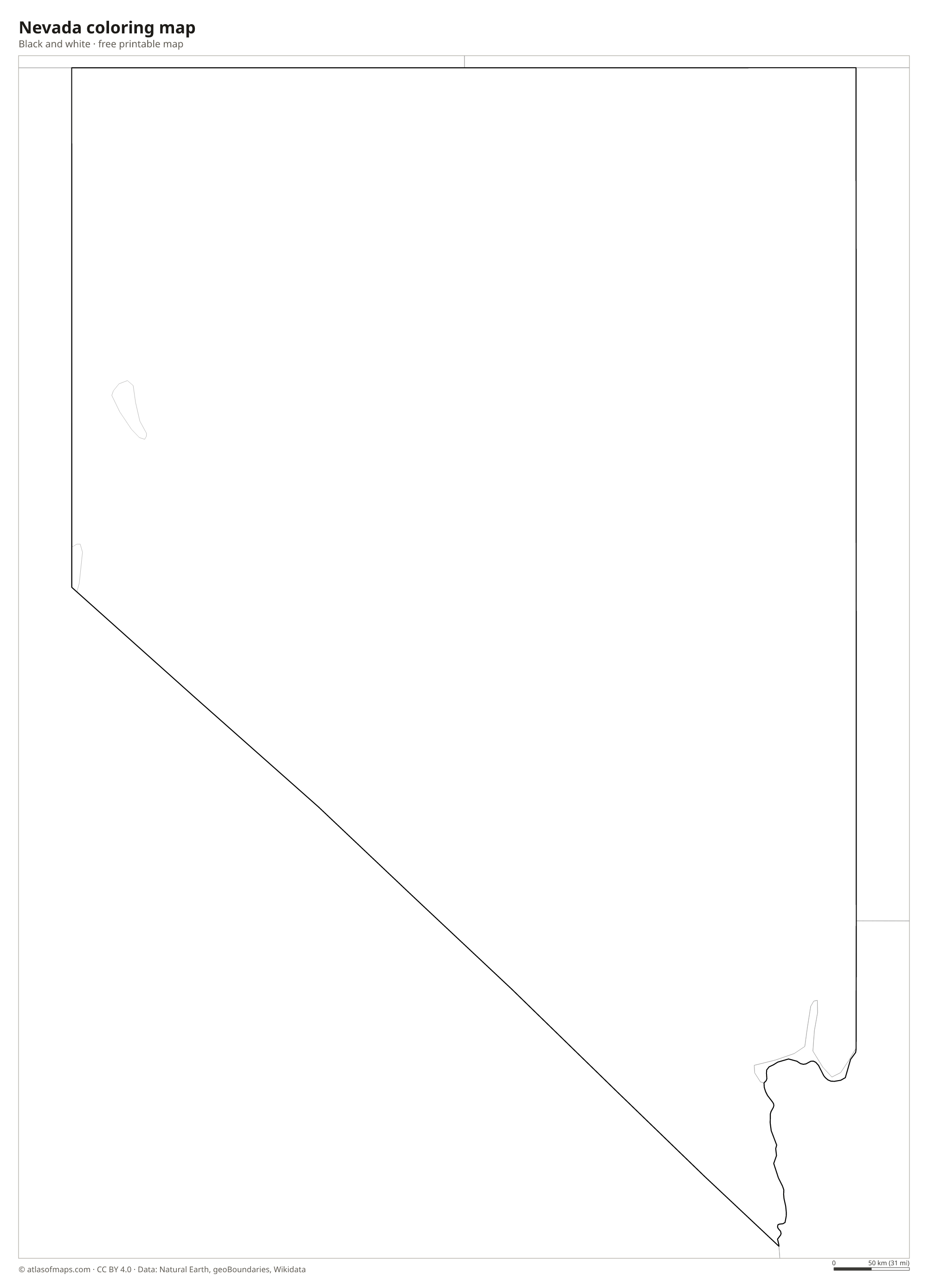 Black-and-white coloring map of Nevada