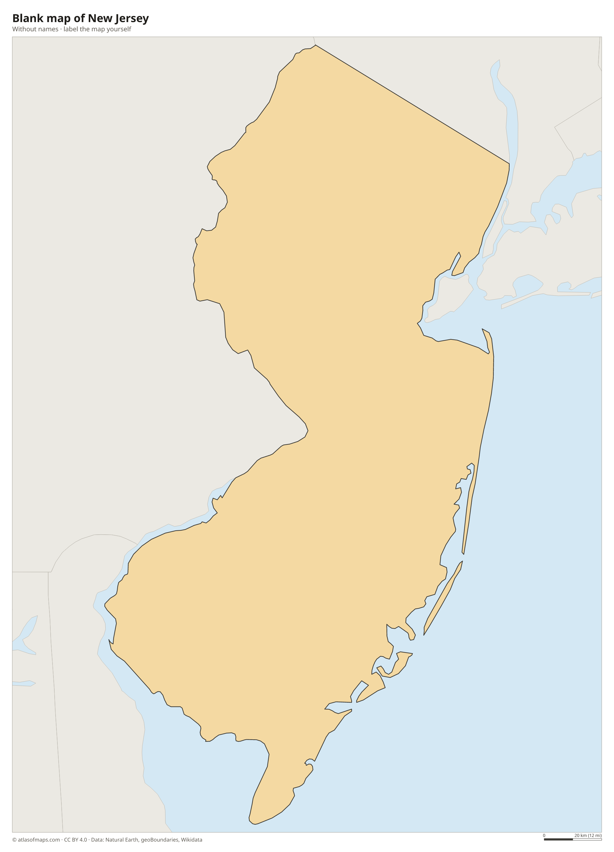 Blank map of New Jersey without names