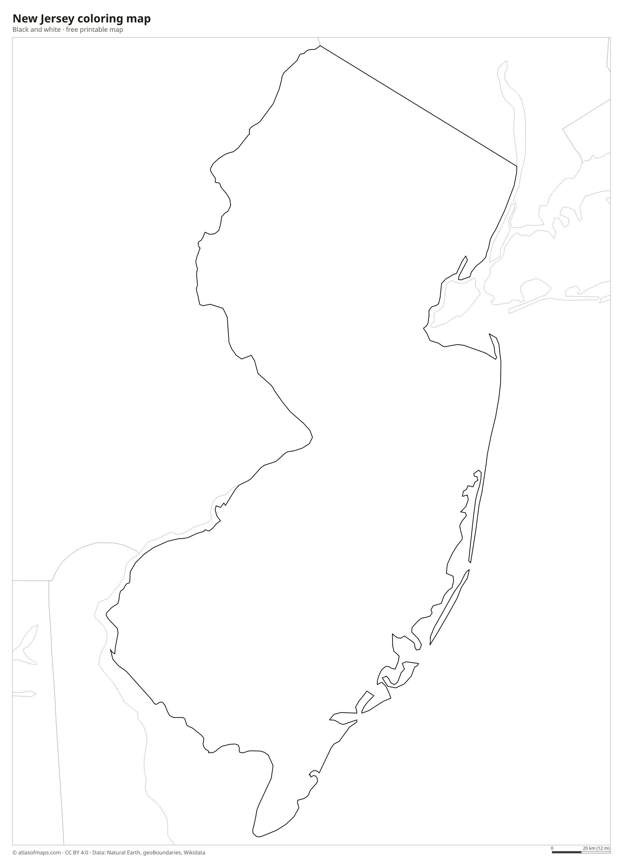 Black-and-white coloring map of New Jersey