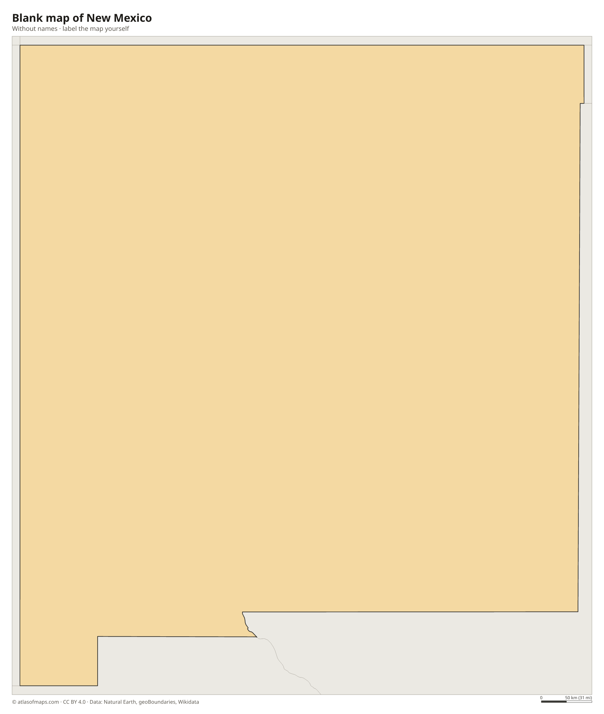 Blank map of New Mexico without names