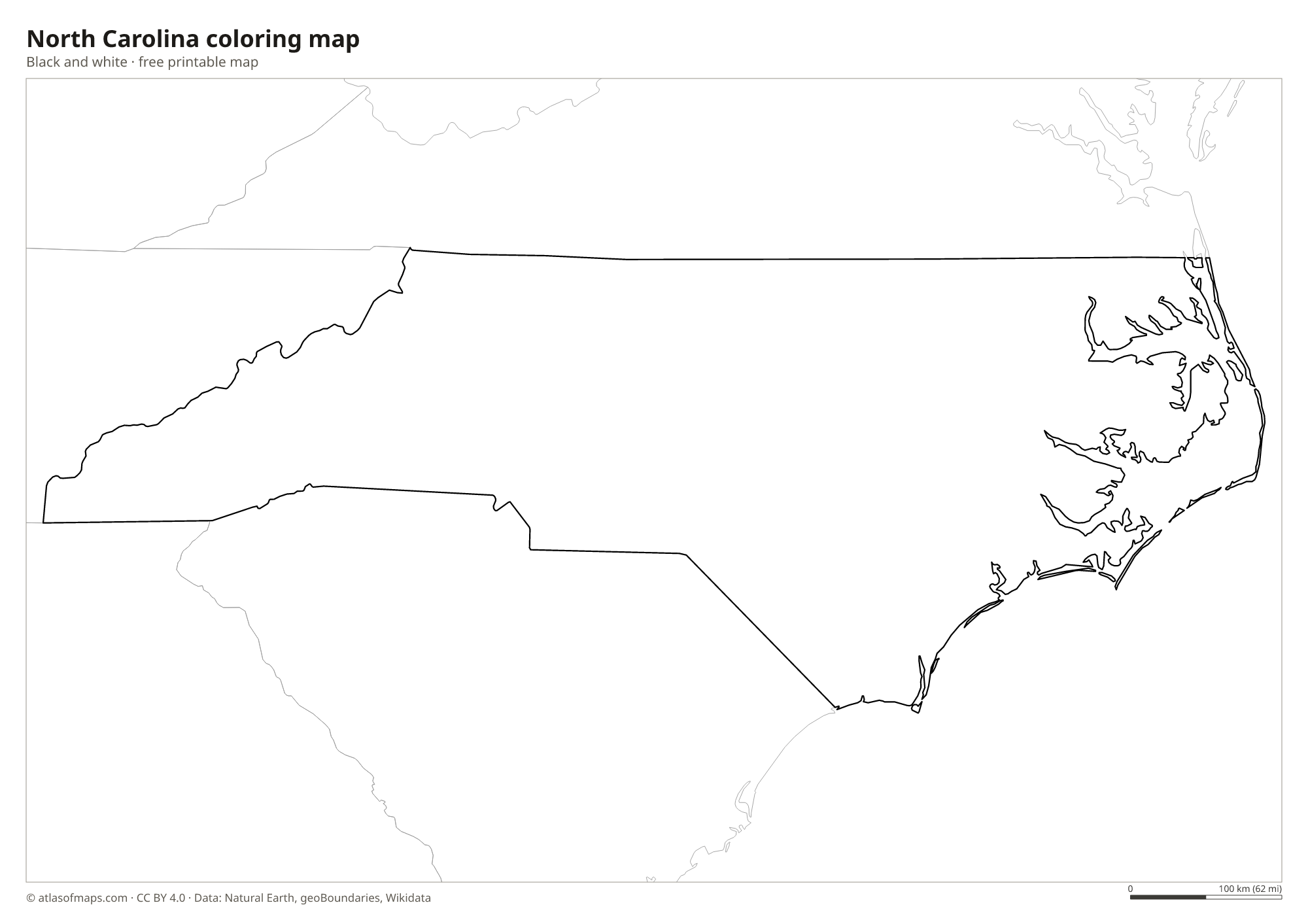 Black-and-white coloring map of North Carolina