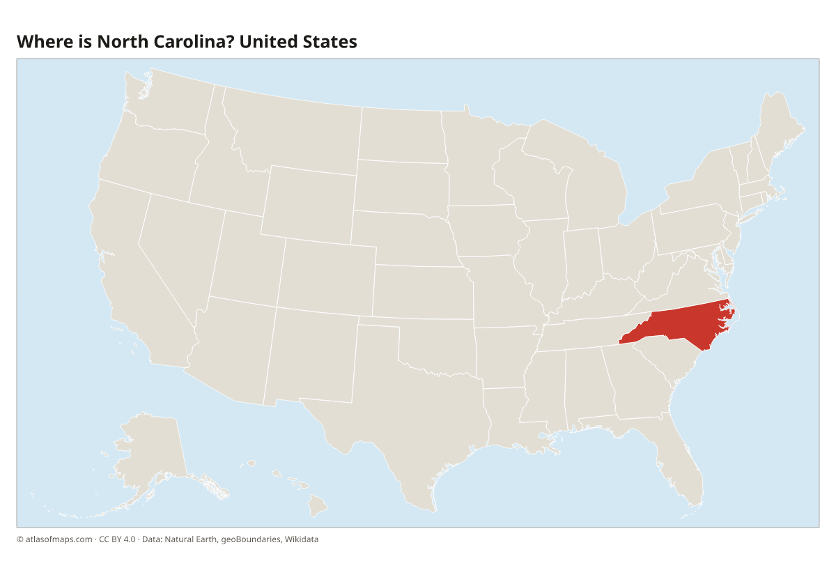 Location of North Carolina in the United States