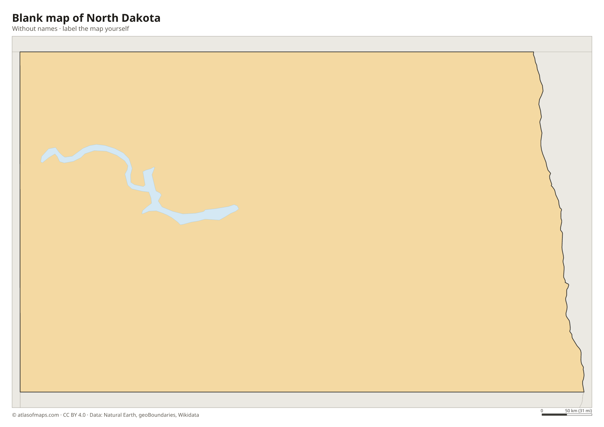 Blank map of North Dakota without names