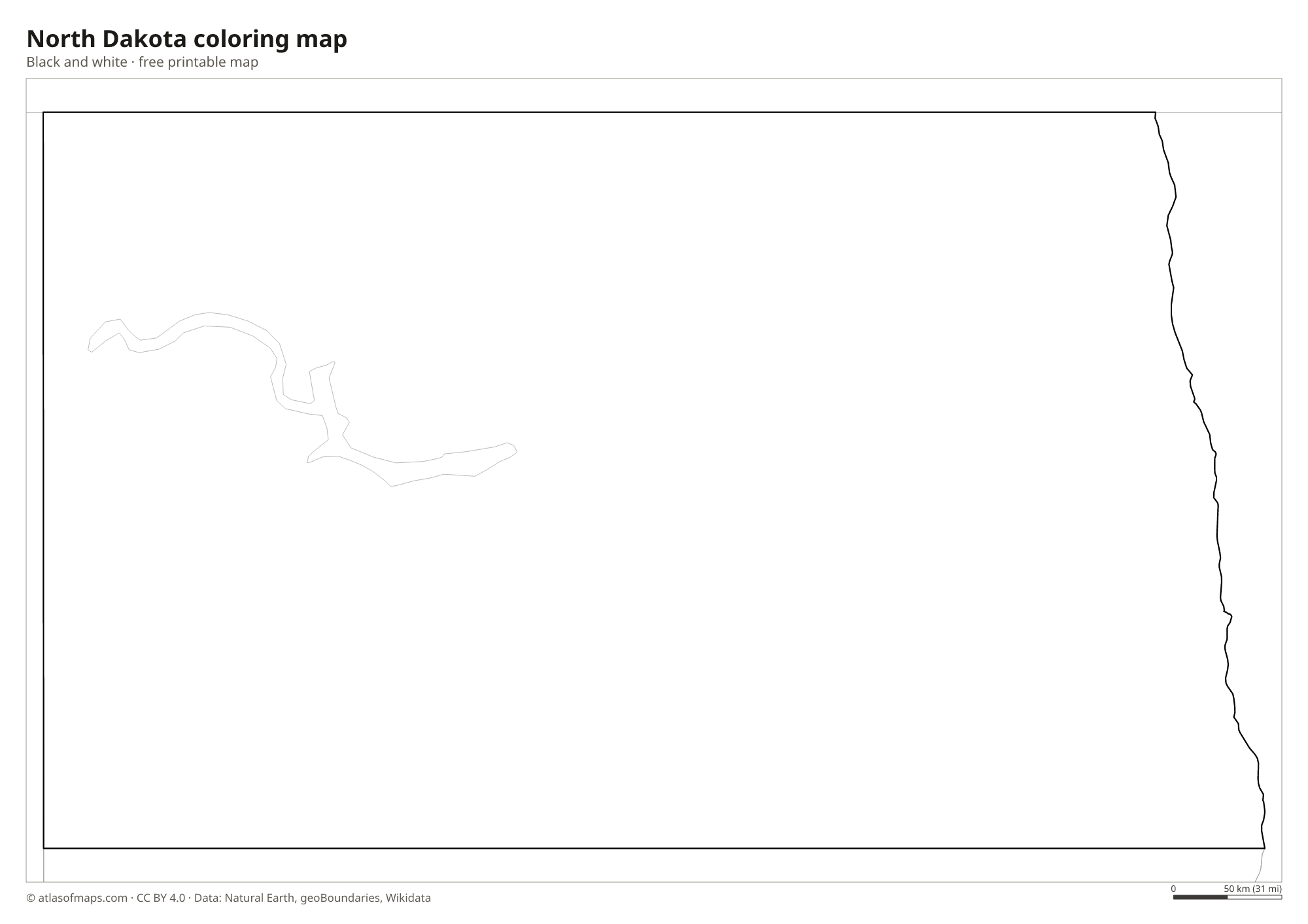 Black-and-white coloring map of North Dakota