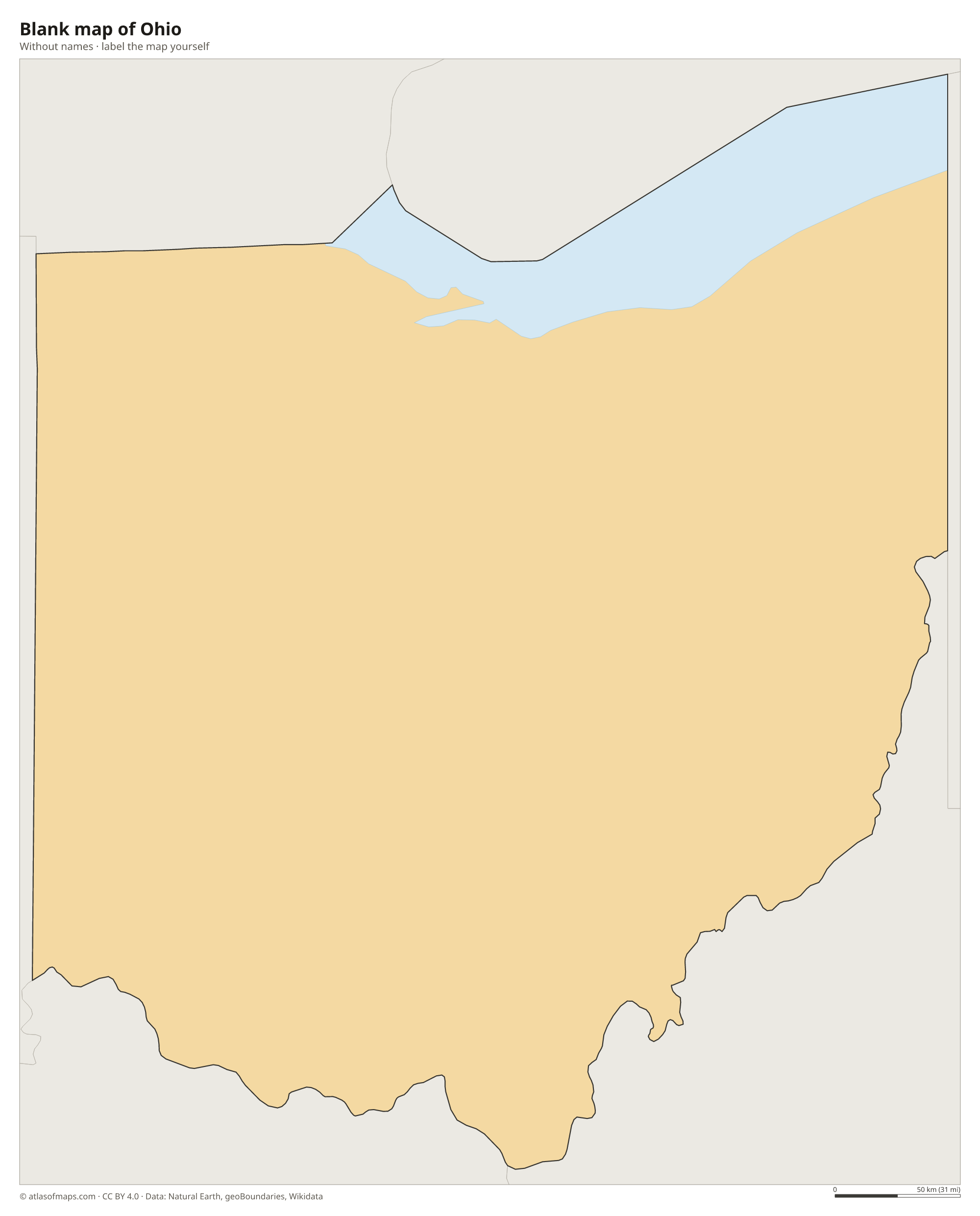 Blank map of Ohio without names