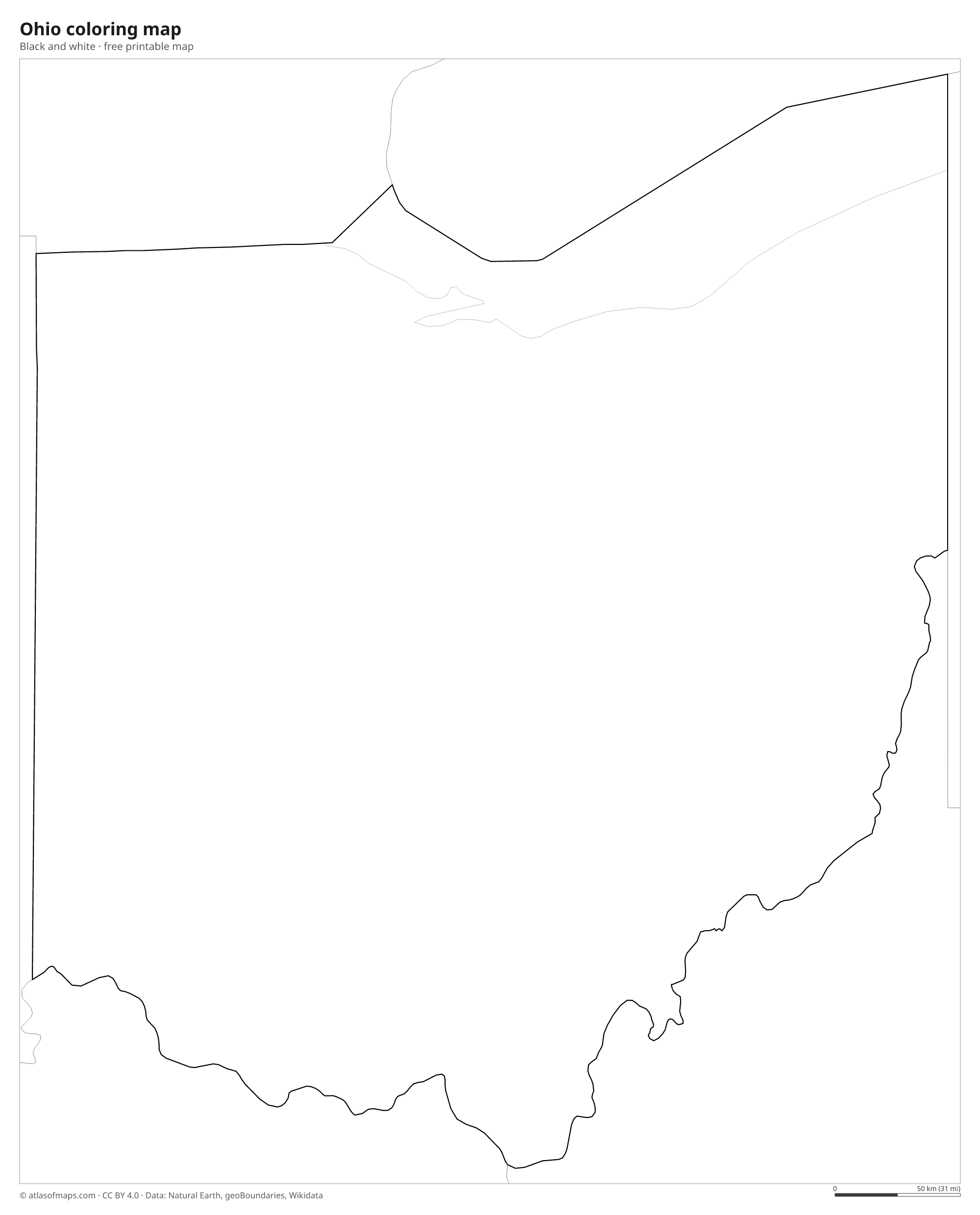 Black-and-white coloring map of Ohio