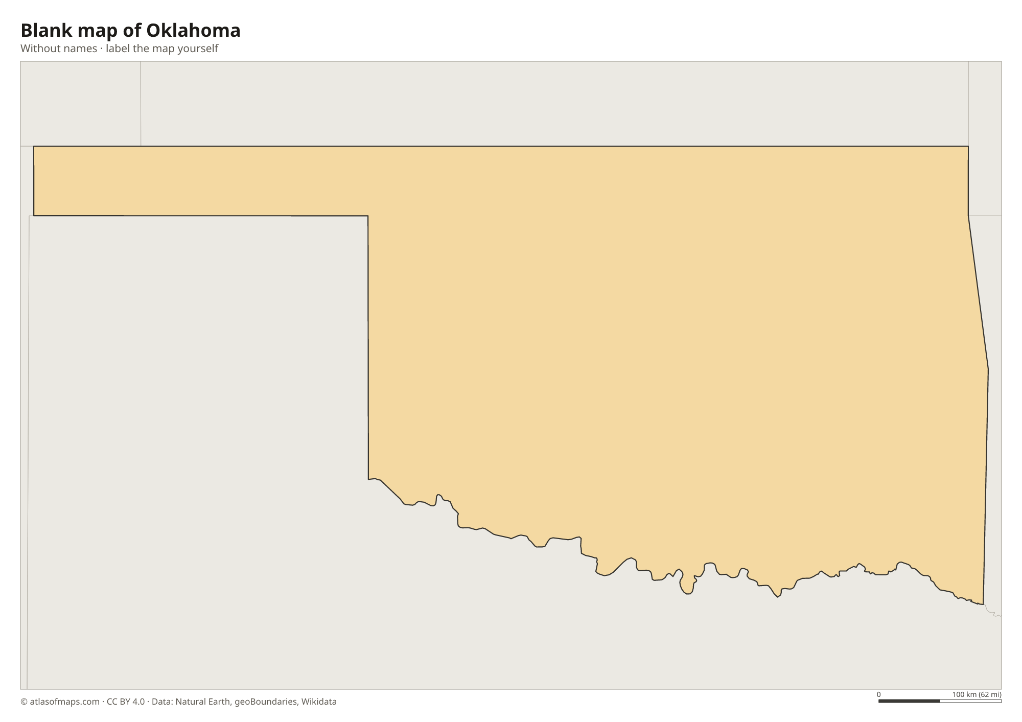 Blank map of Oklahoma without names