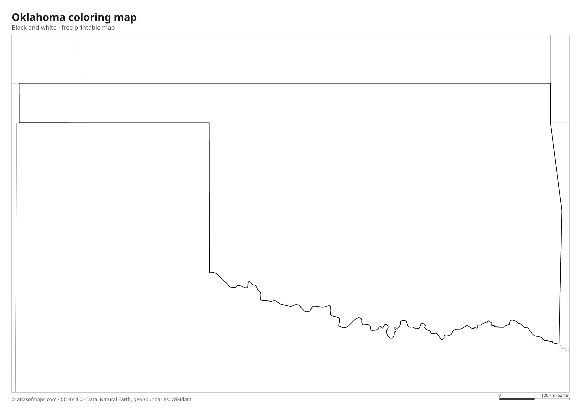 Black-and-white coloring map of Oklahoma