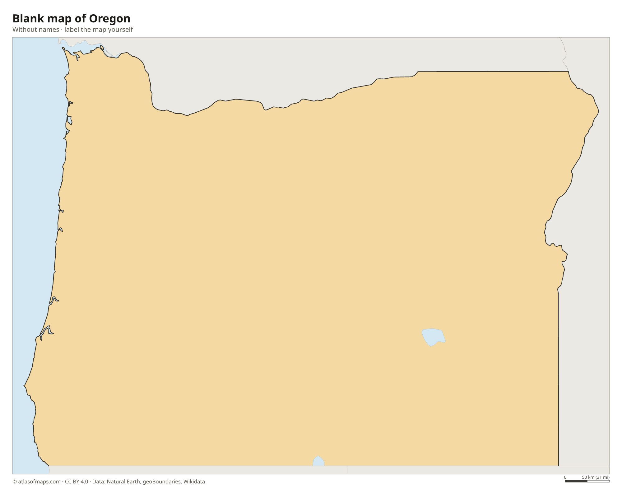 Blank map of Oregon without names