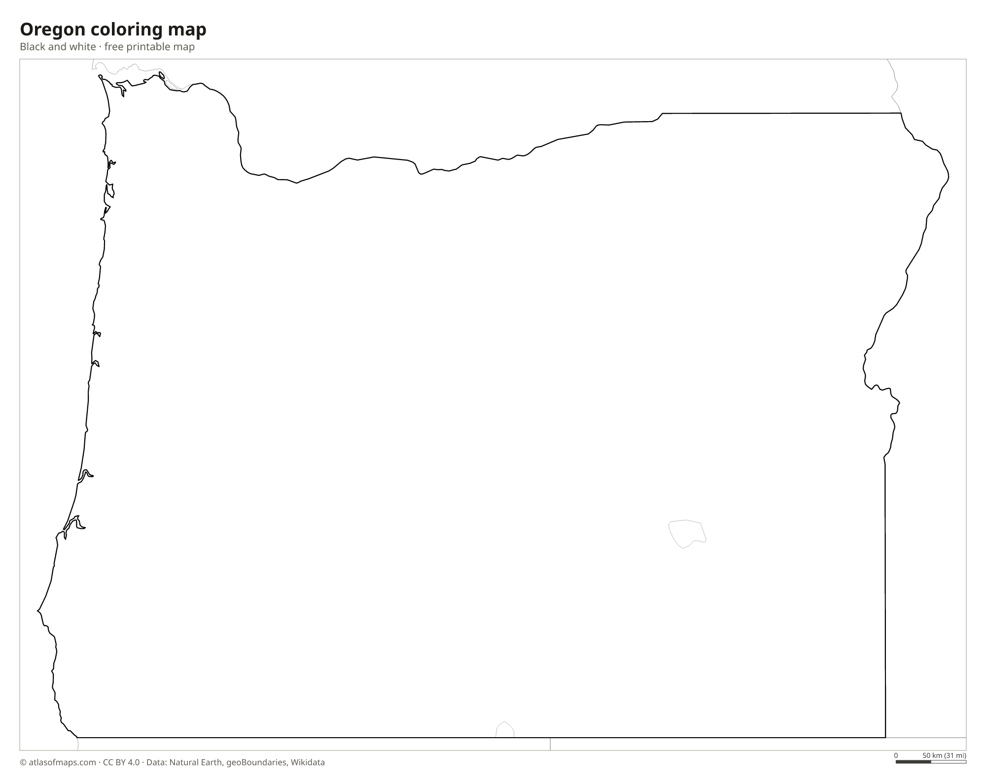 Black-and-white coloring map of Oregon