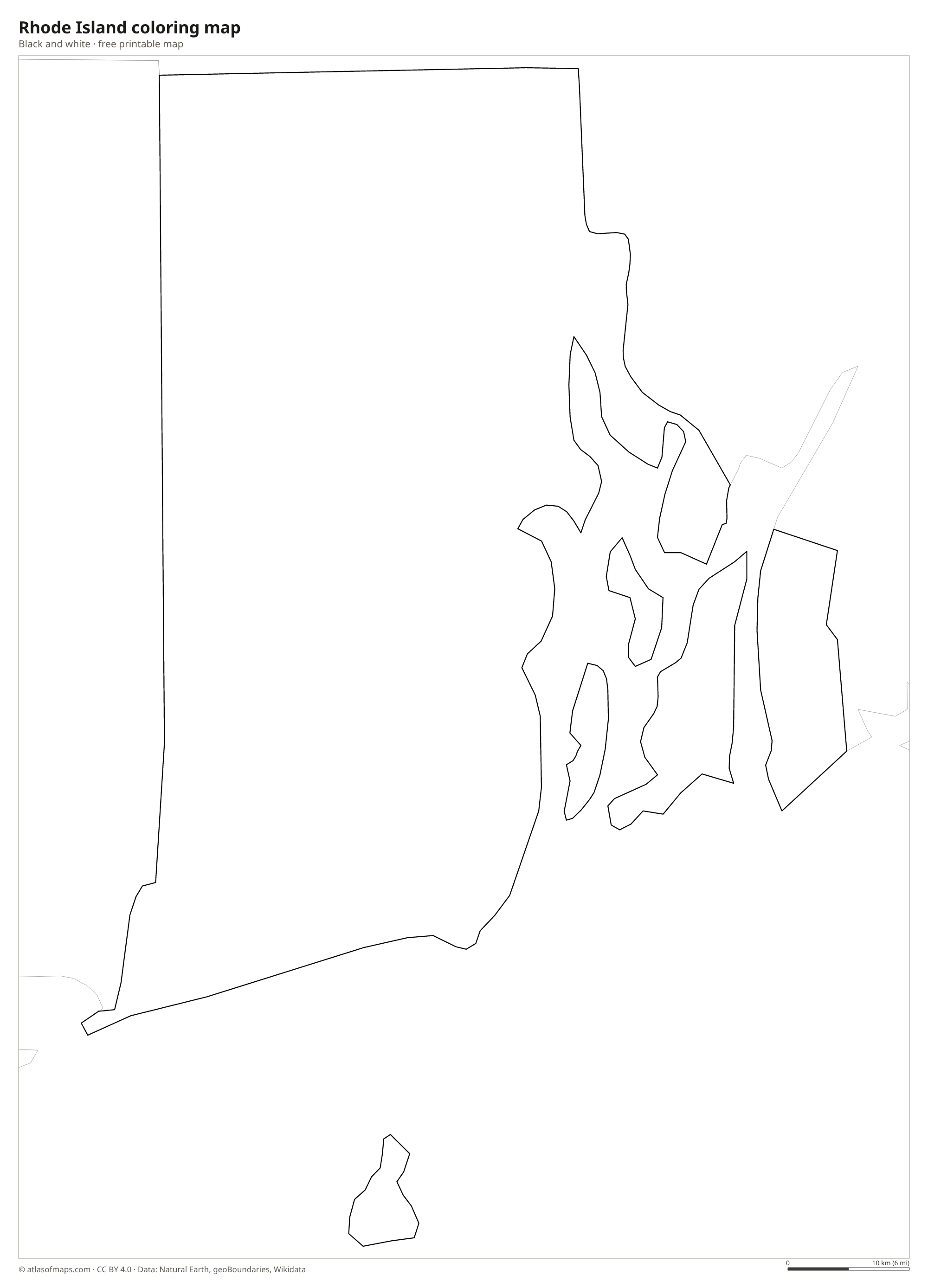 Black-and-white coloring map of Rhode Island