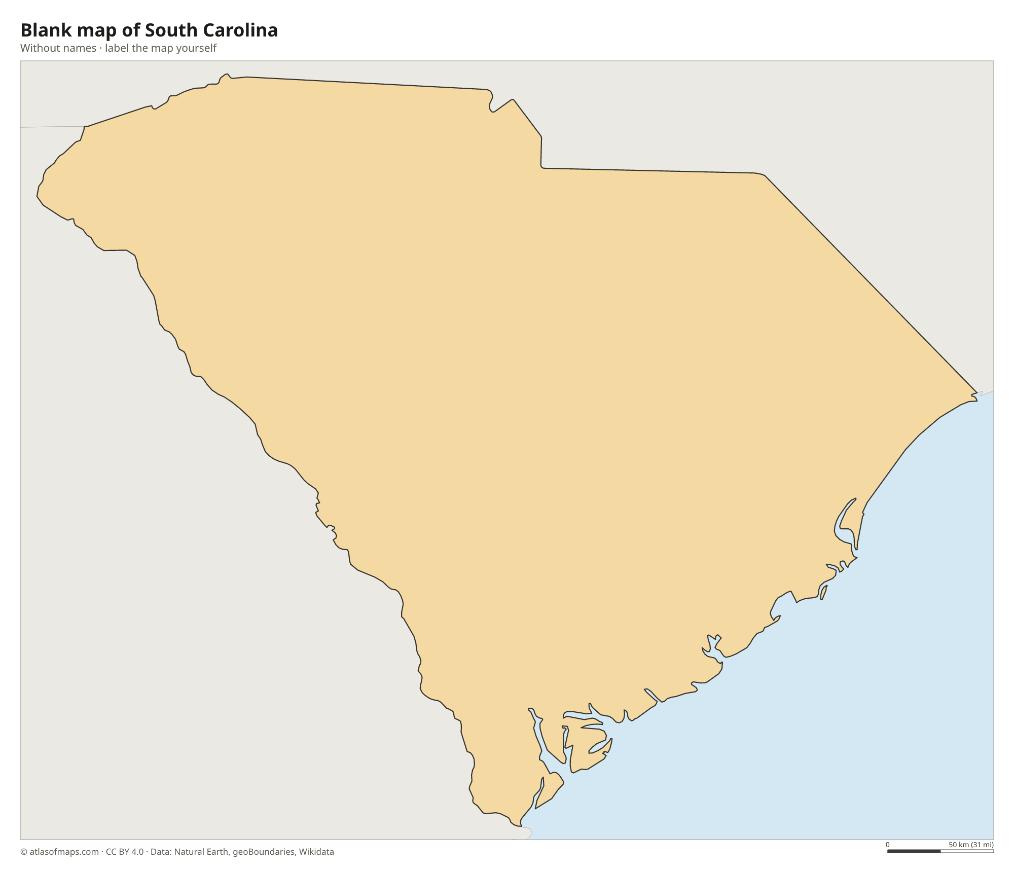 Blank map of South Carolina without names