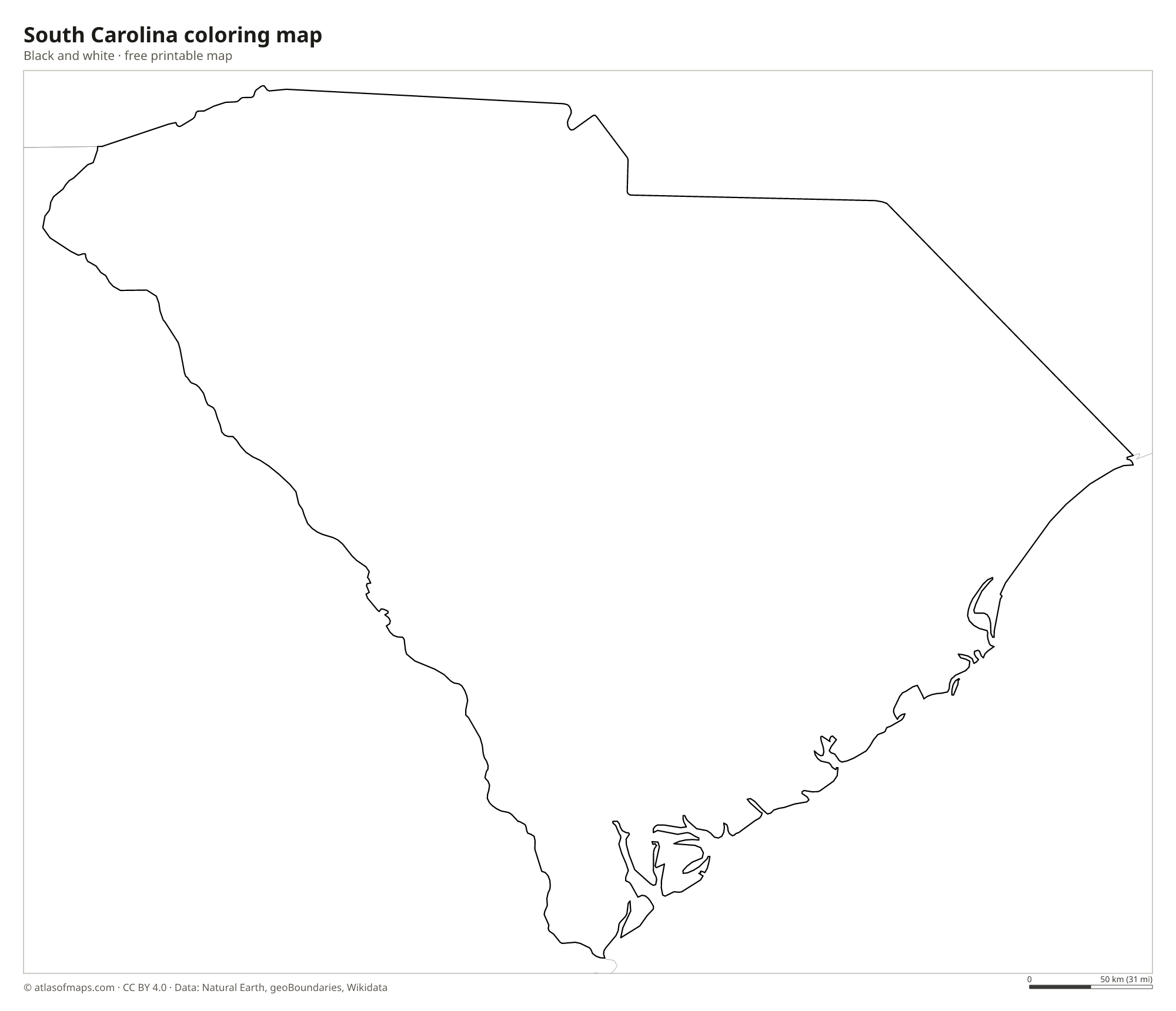 Black-and-white coloring map of South Carolina